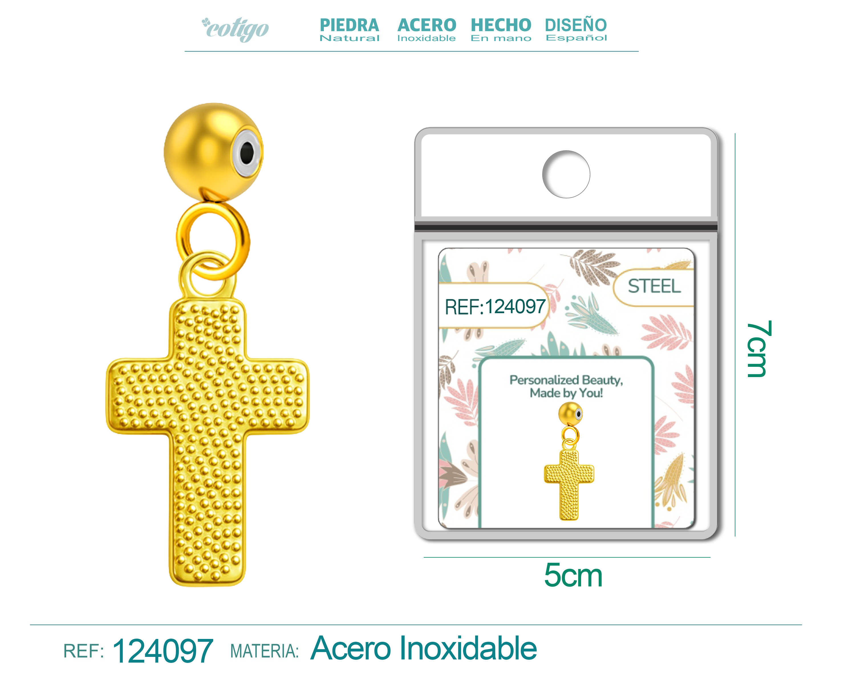 CHARM Acero Dorado Chapado Oro 14 K-con Bola de Goma