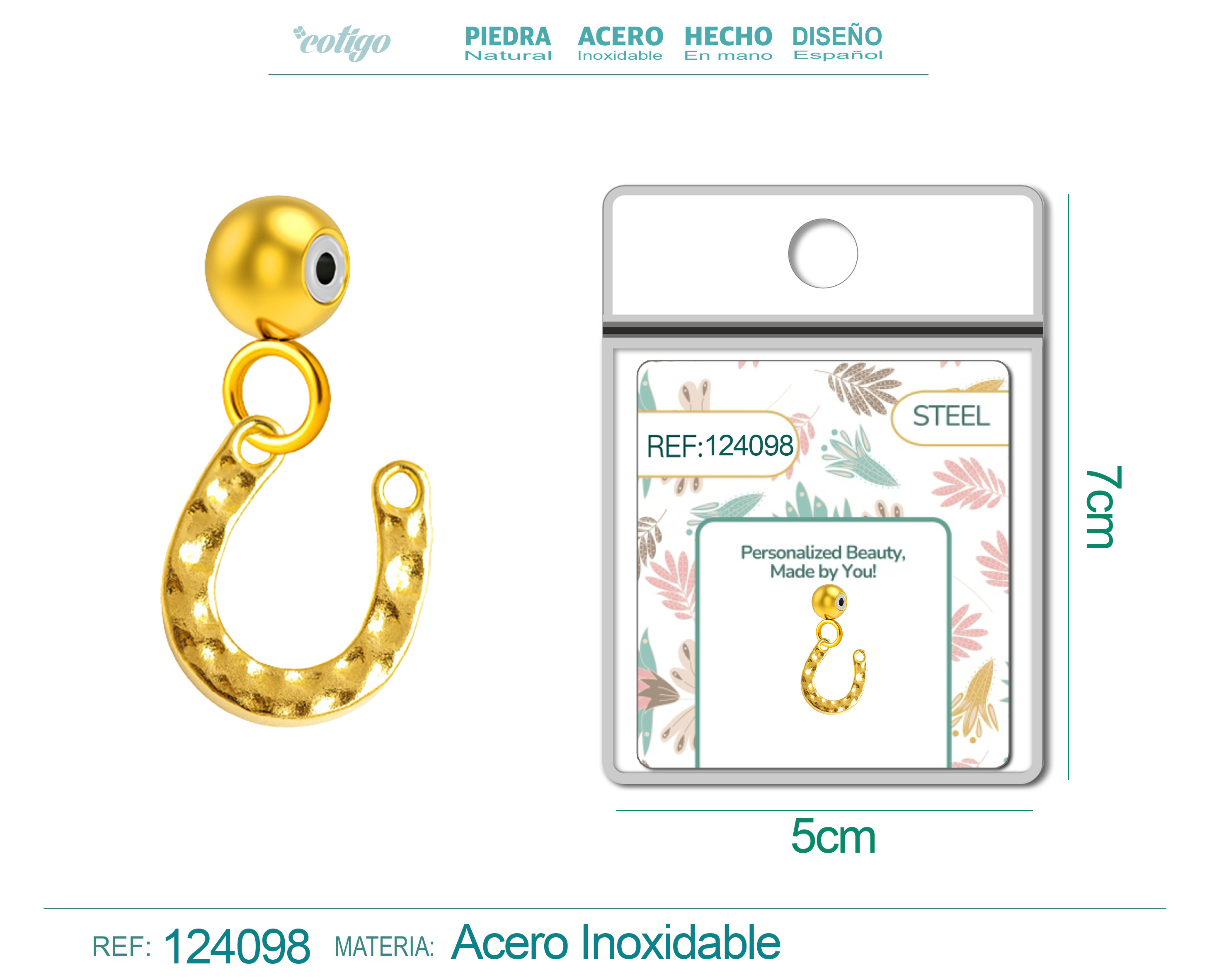 CHARM Acero Dorado Chapado Oro 14 K-con Bola de Goma