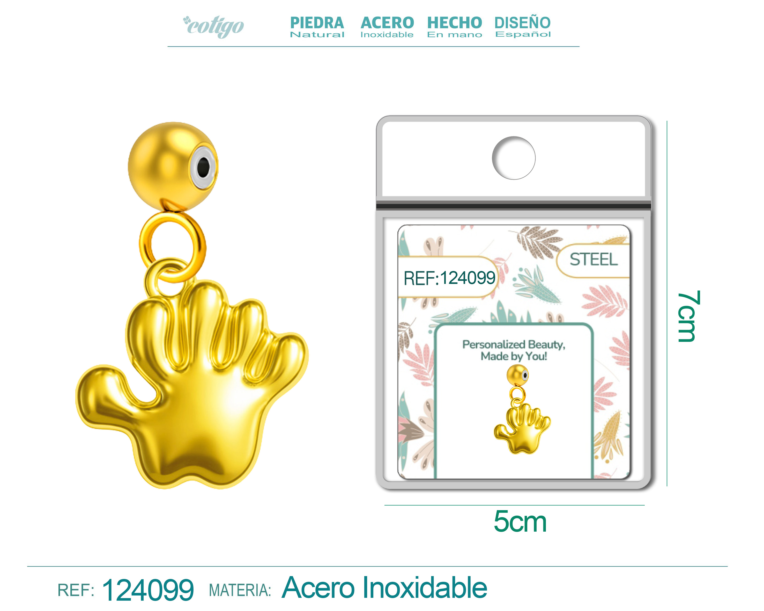 CHARM Acero Dorado Chapado Oro 14 K-con Bola de Goma