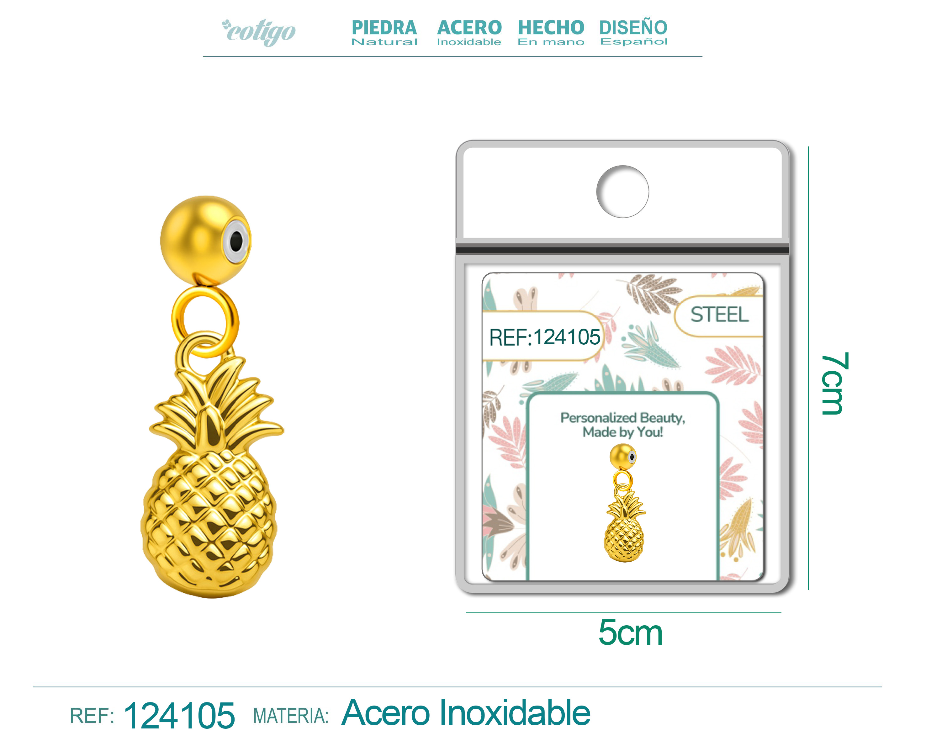 CHARM Acero Dorado Chapado Oro 14 K-con Bola de Goma