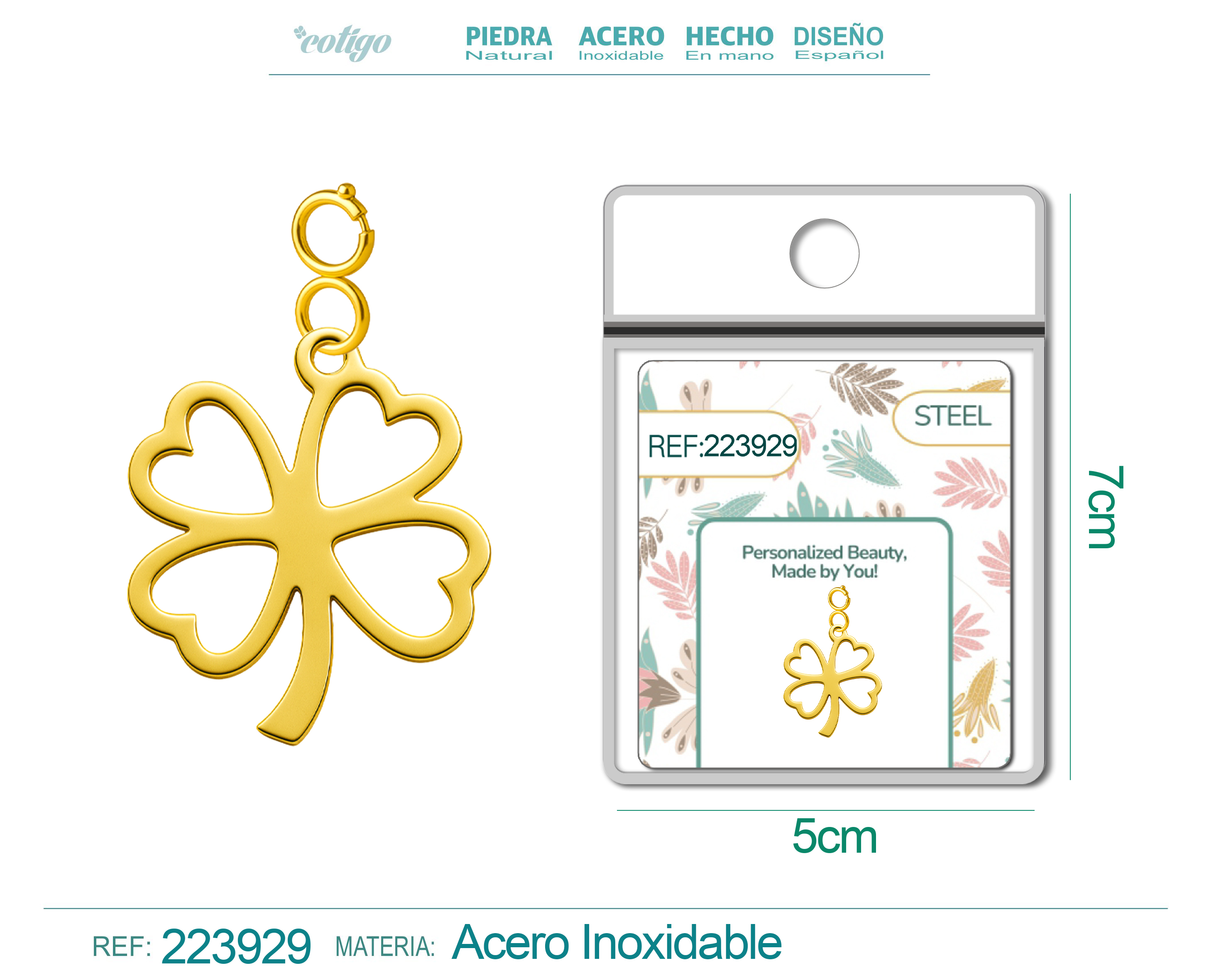 CHARM Acero Inoxidable color Dorado -con Cierre