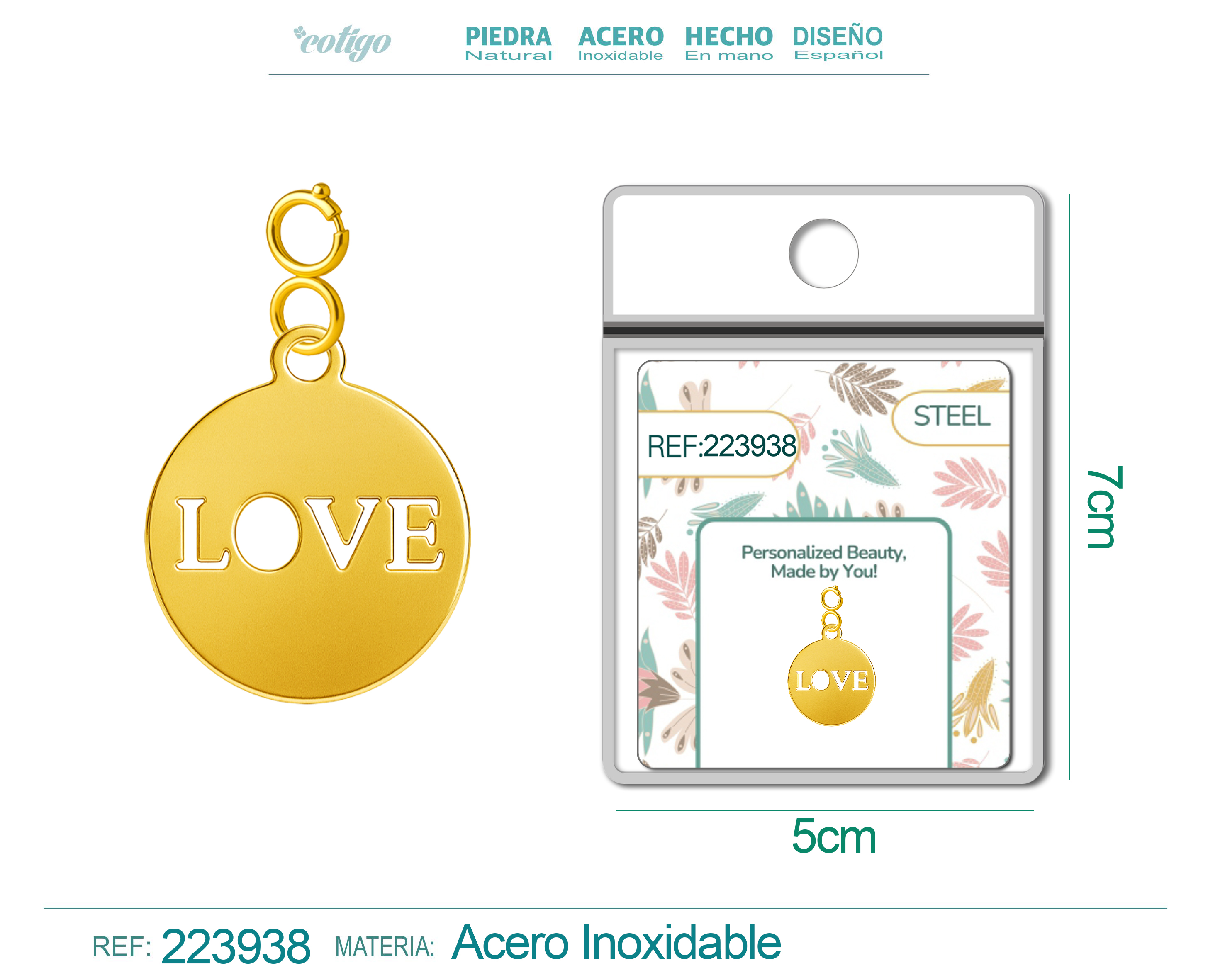 CHARM Acero Inoxidable color Dorado -con Cierre