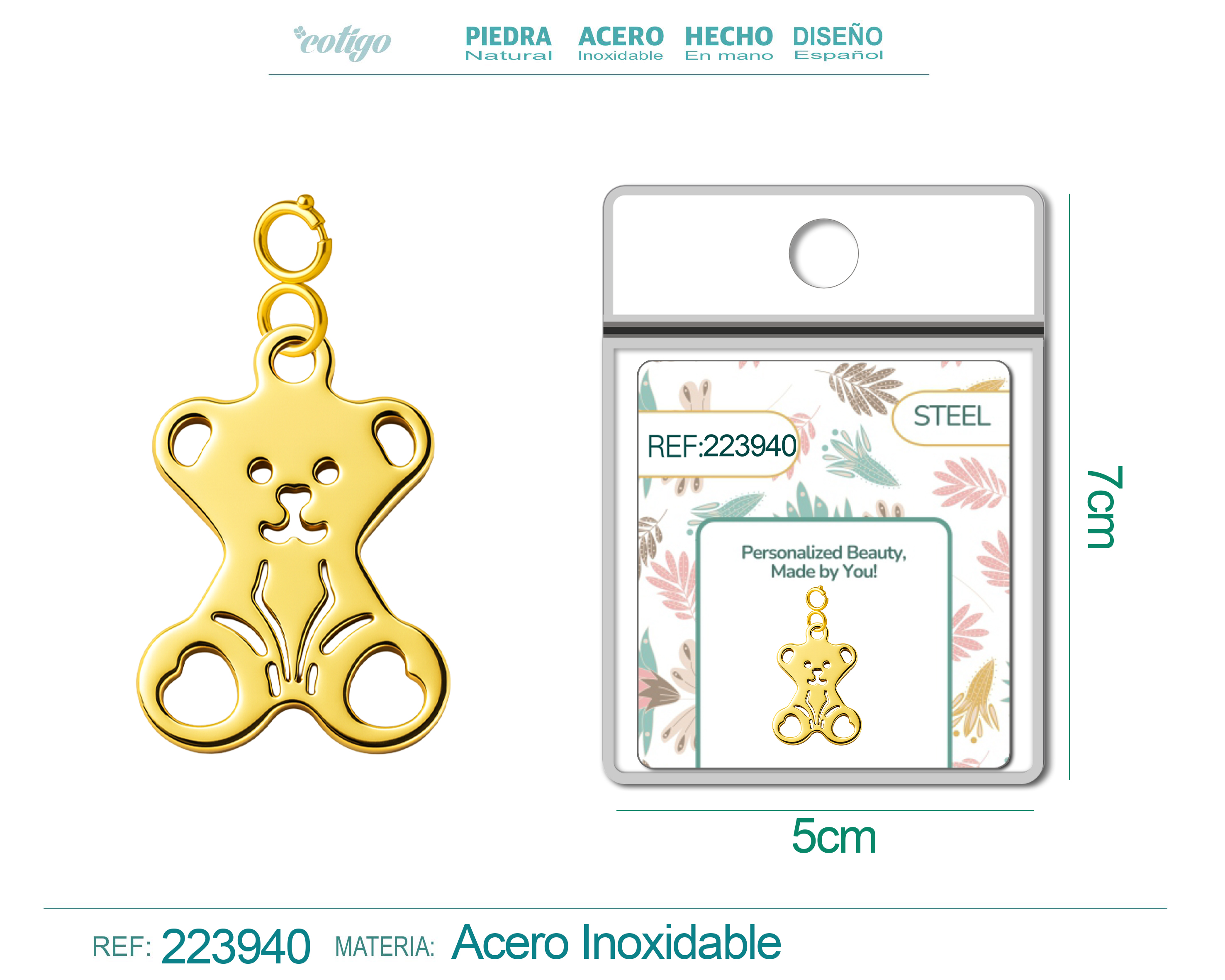 CHARM Acero Inoxidable color Dorado -con Cierre