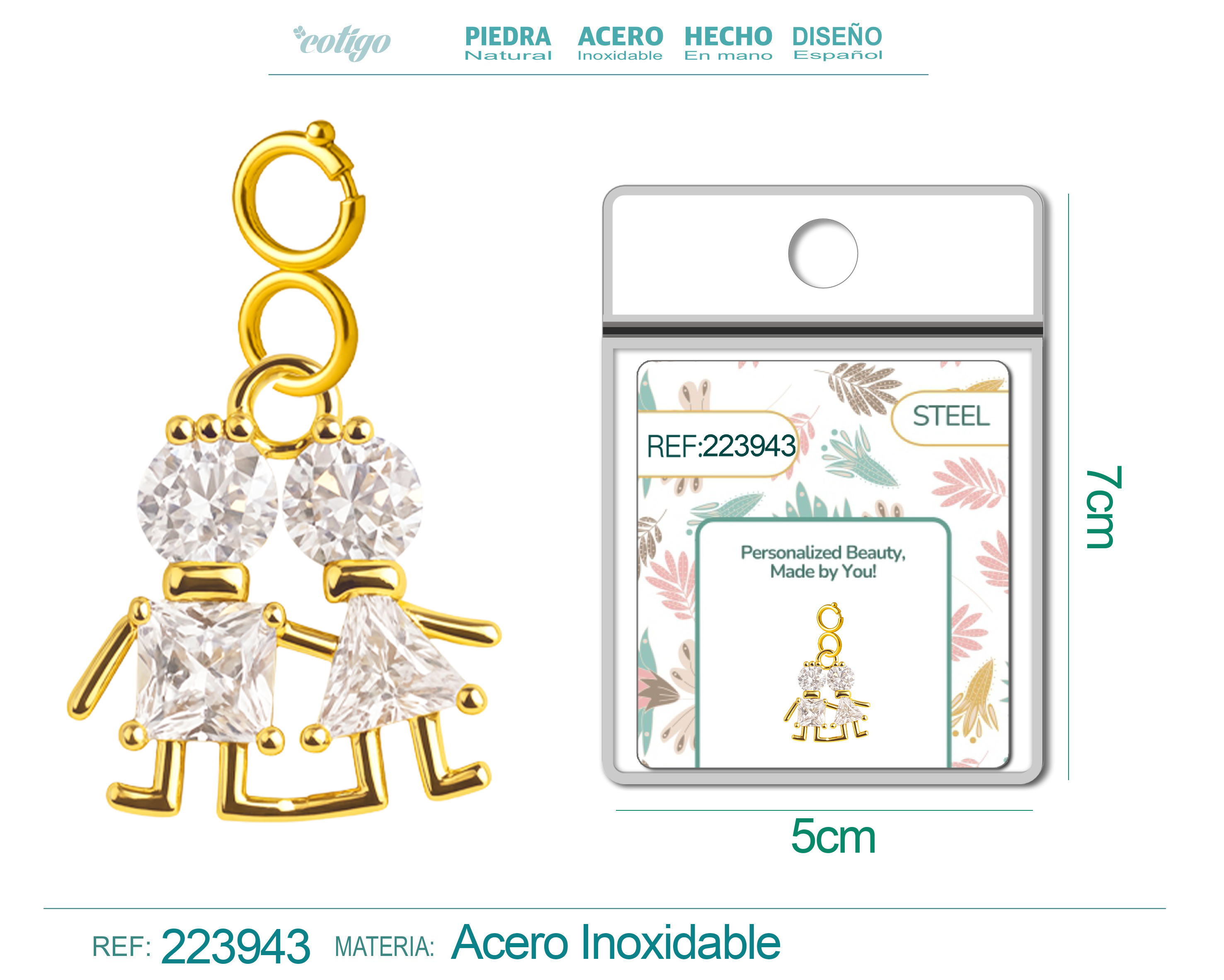 CHARM de Cobre Chapado a Oro 14K con Circonita-con Cierre