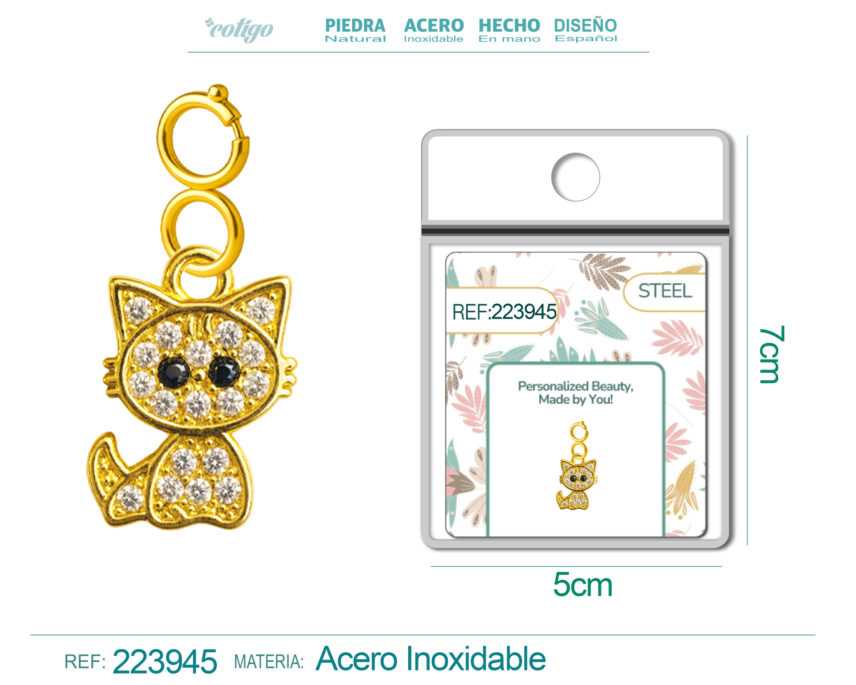 CHARM de Cobre Chapado a Oro 14K con Circonita-con Cierre