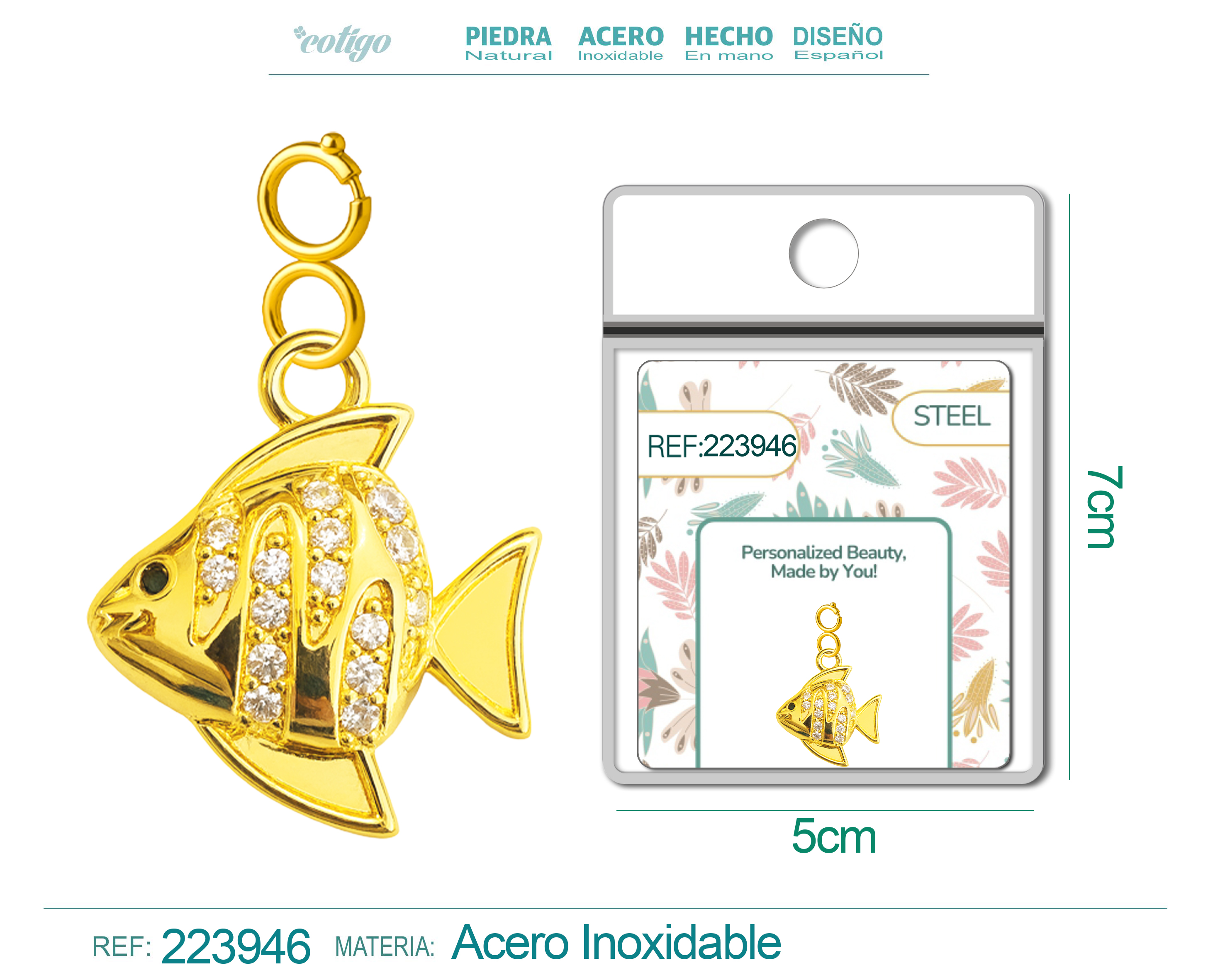 CHARM de Cobre Chapado a Oro 14K con Circonita-con Cierre