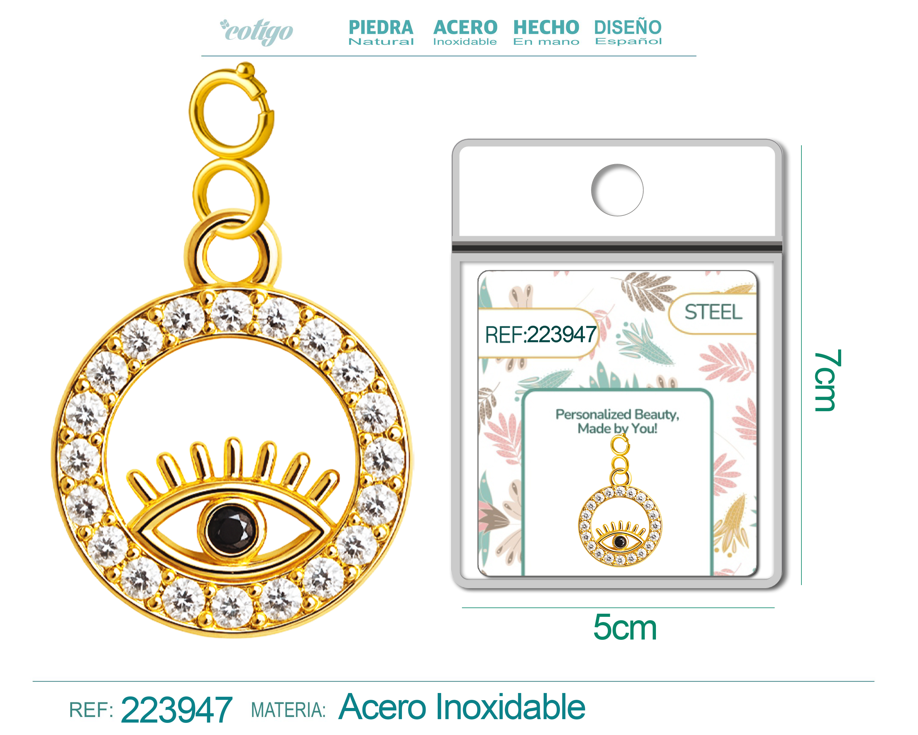 CHARM de Cobre Chapado a Oro 14K con Circonita-con Cierre