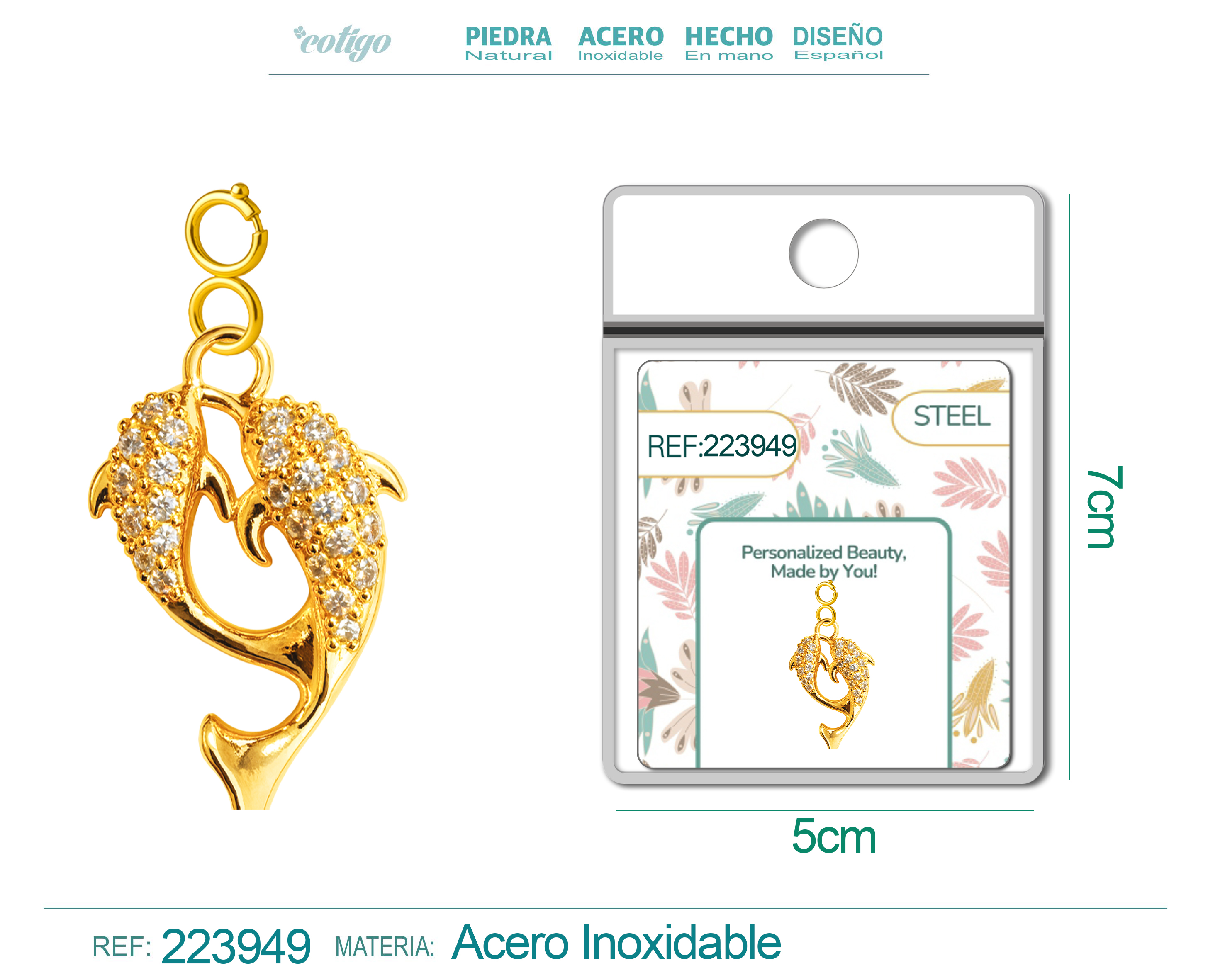 CHARM de Cobre Chapado a Oro 14K con Circonita-con Cierre