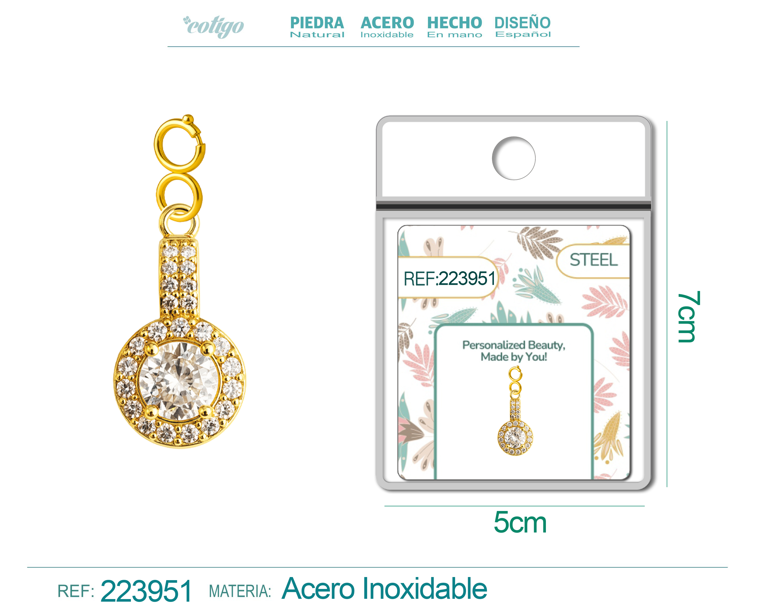 CHARM de Cobre Chapado a Oro 14K con Circonita-con Cierre