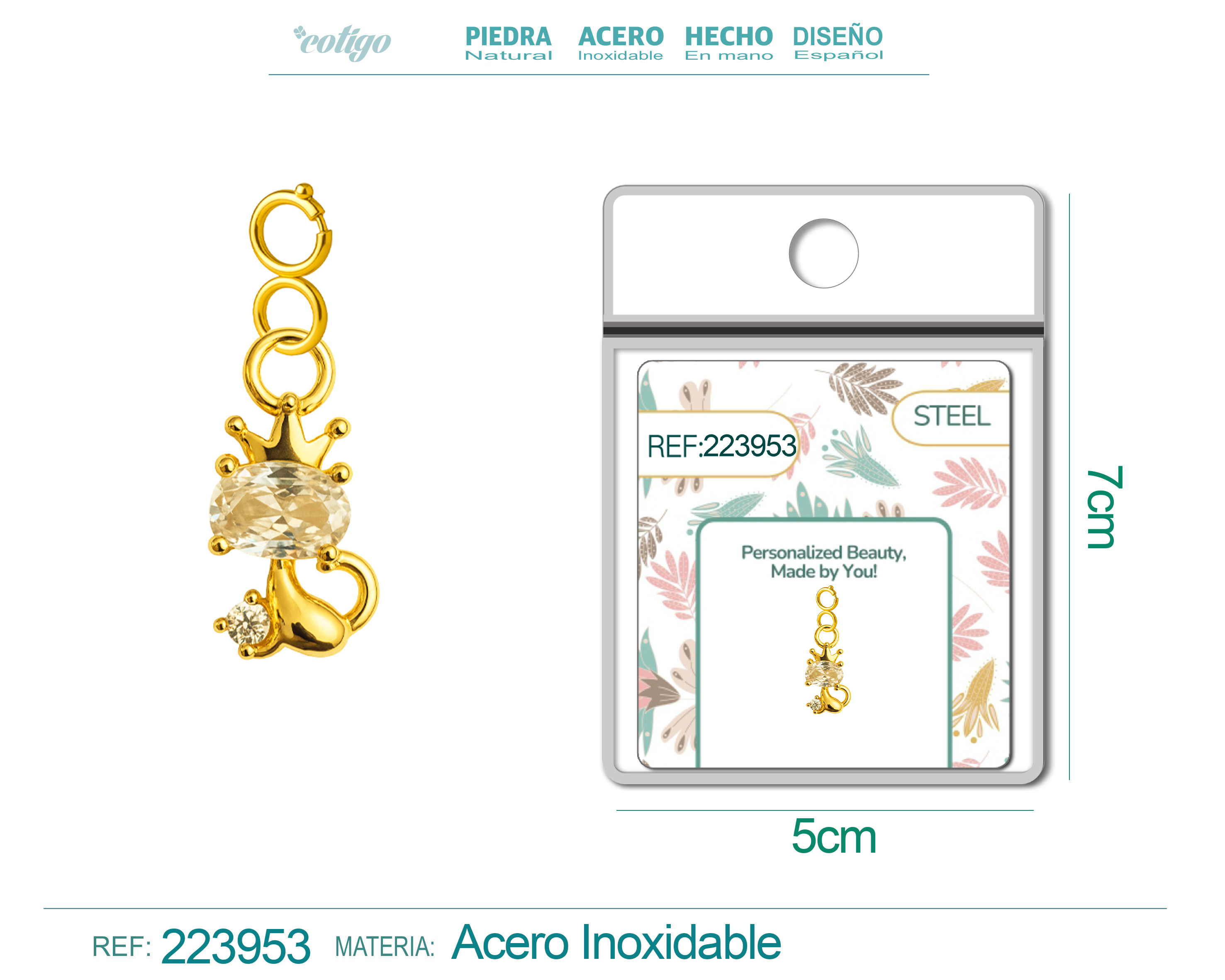 CHARM de Cobre Chapado a Oro 14K con Circonita-con Cierre