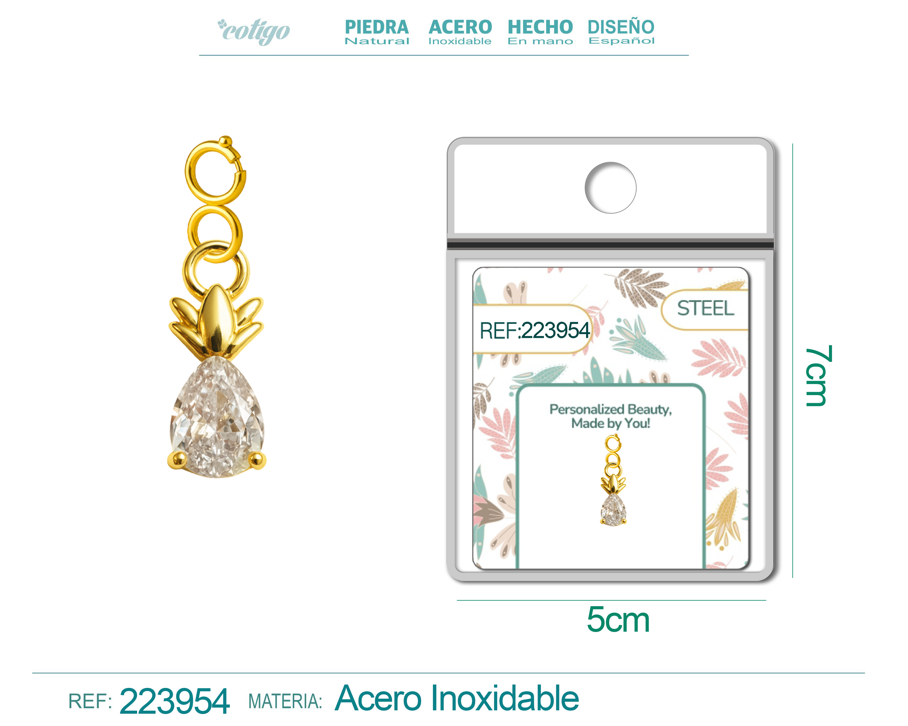 CHARM de Cobre Chapado a Oro 14K con Circonita-con Cierre