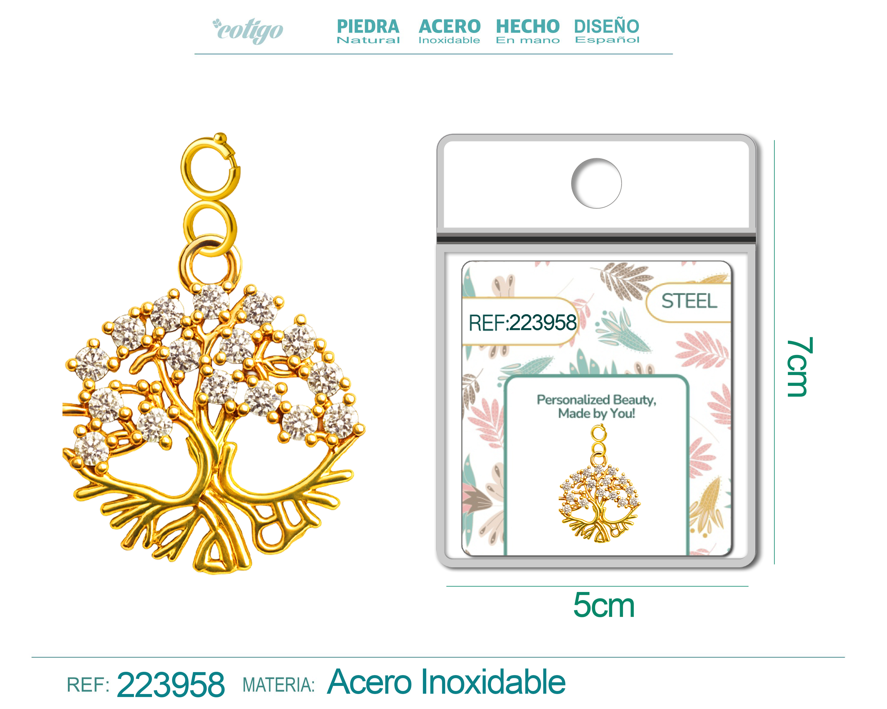 CHARM de Cobre Chapado a Oro 14K con Circonita-con Cierre
