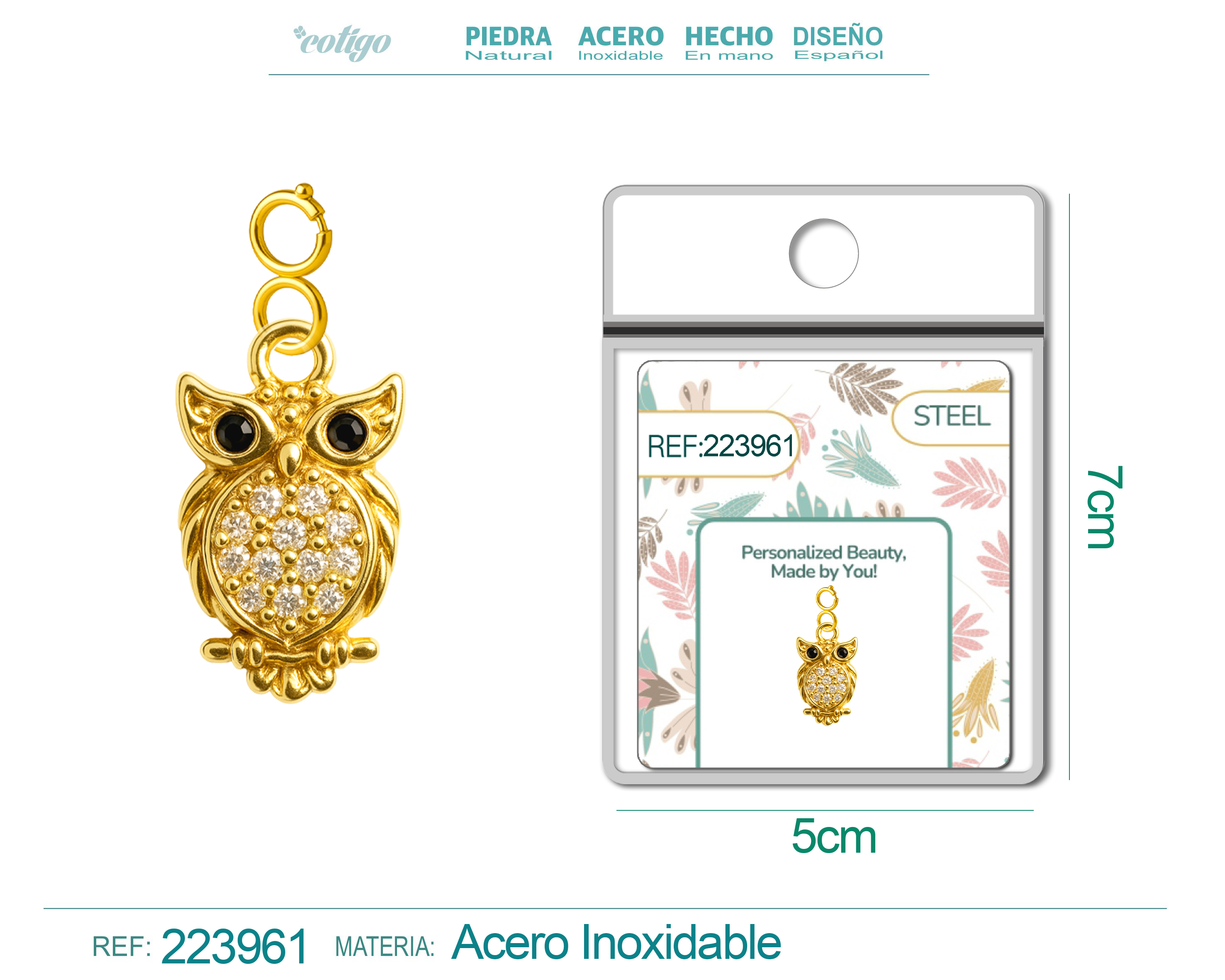 CHARM de Cobre Chapado a Oro 14K con Circonita-con Cierre