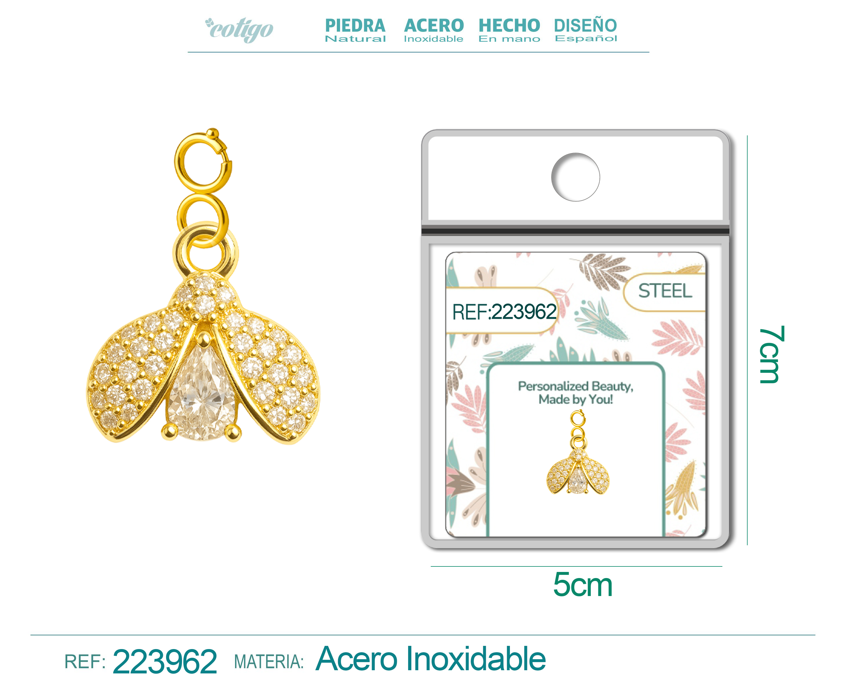 CHARM de Cobre Chapado a Oro 14K con Circonita-con Cierre