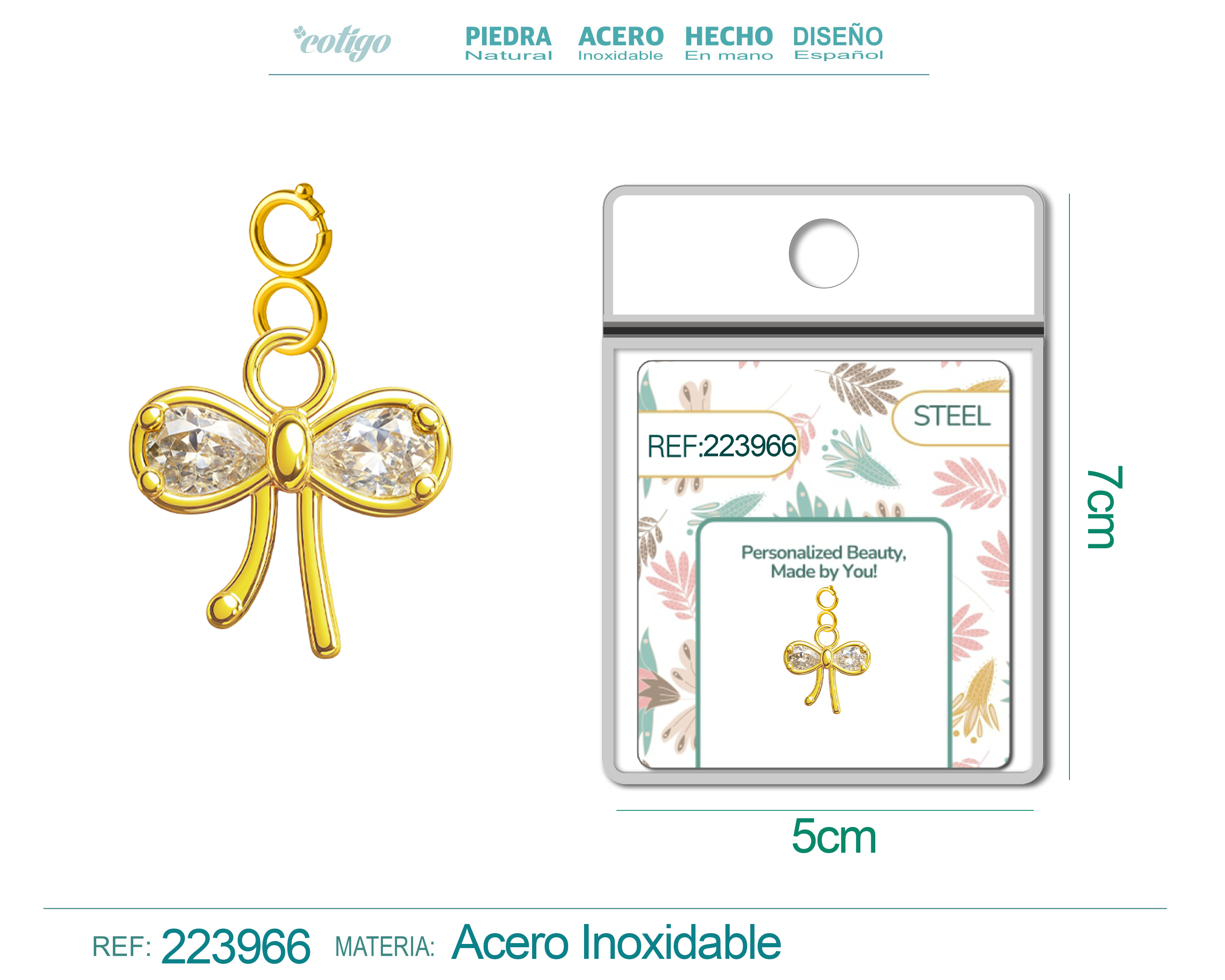 CHARM de Cobre Chapado a Oro 14K con Circonita-con Cierre