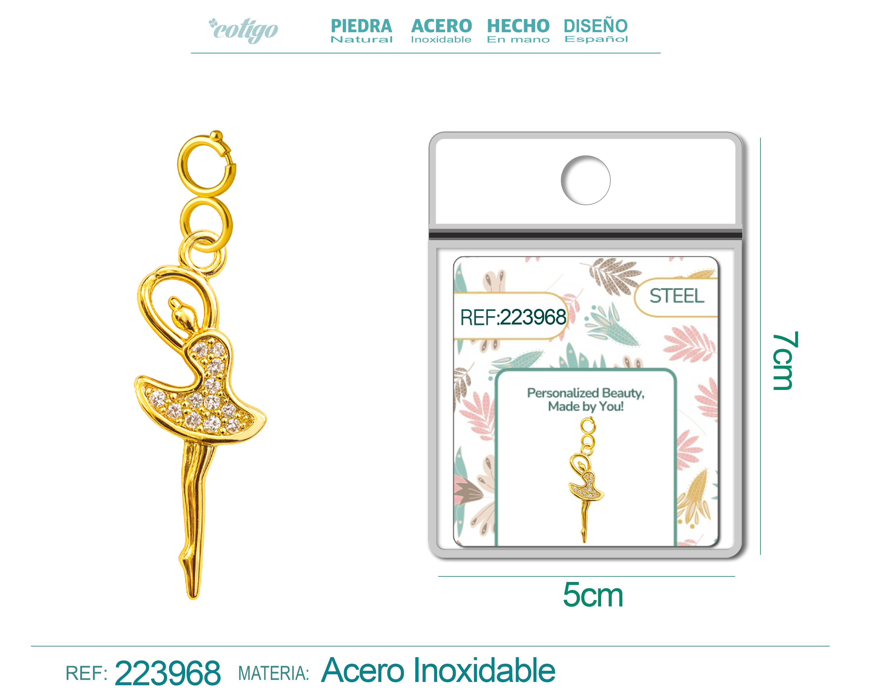 CHARM de Cobre Chapado a Oro 14K con Circonita-con Cierre