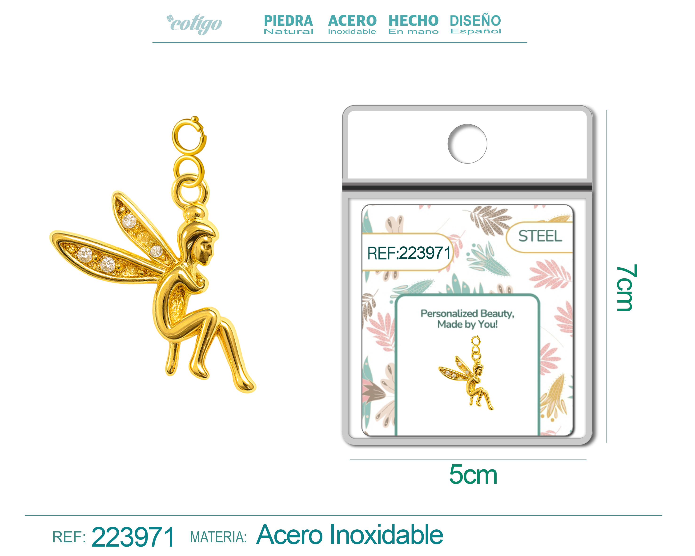 CHARM de Cobre Chapado a Oro 14K con Circonita-con Cierre