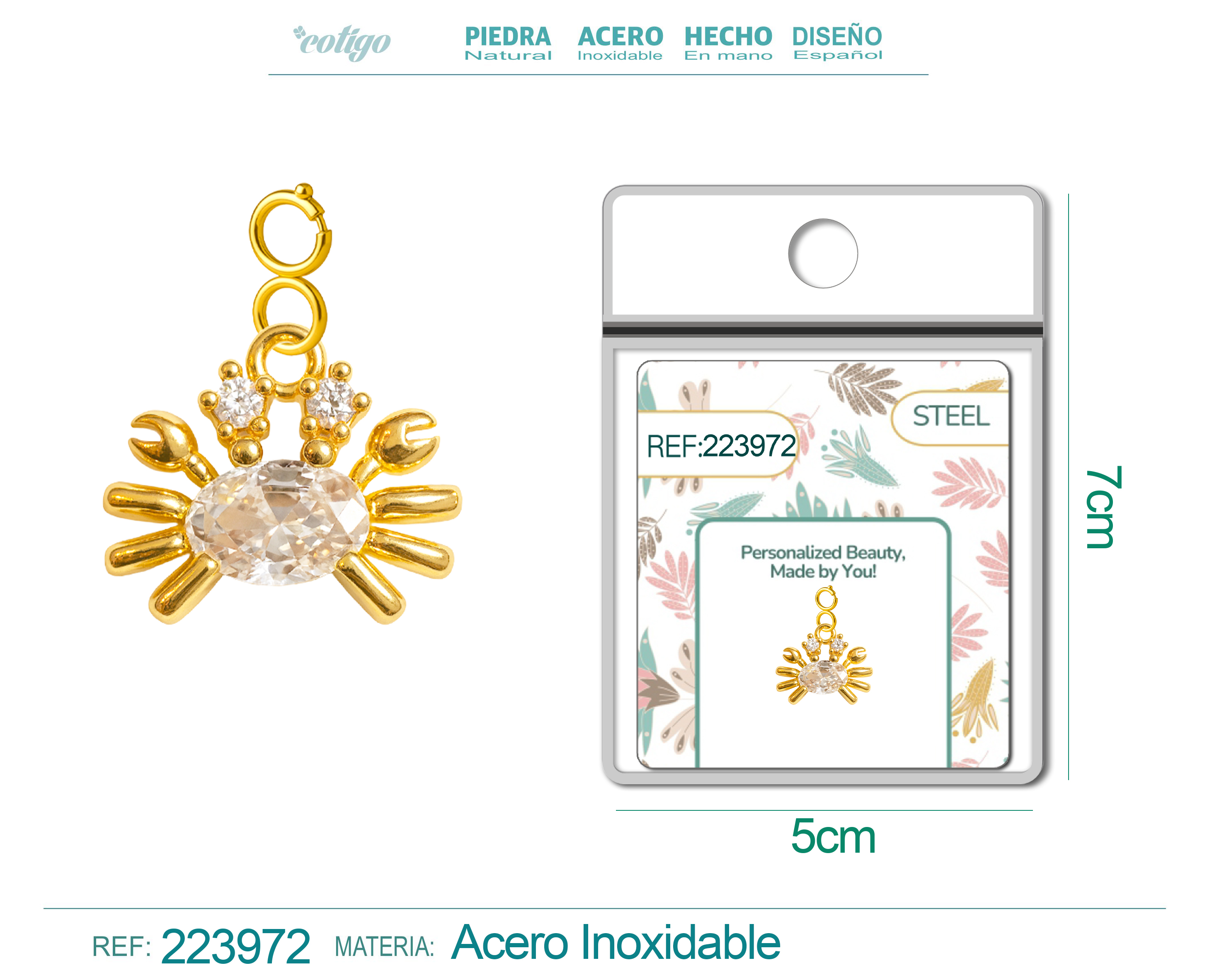CHARM de Cobre Chapado a Oro 14K con Circonita-con Cierre