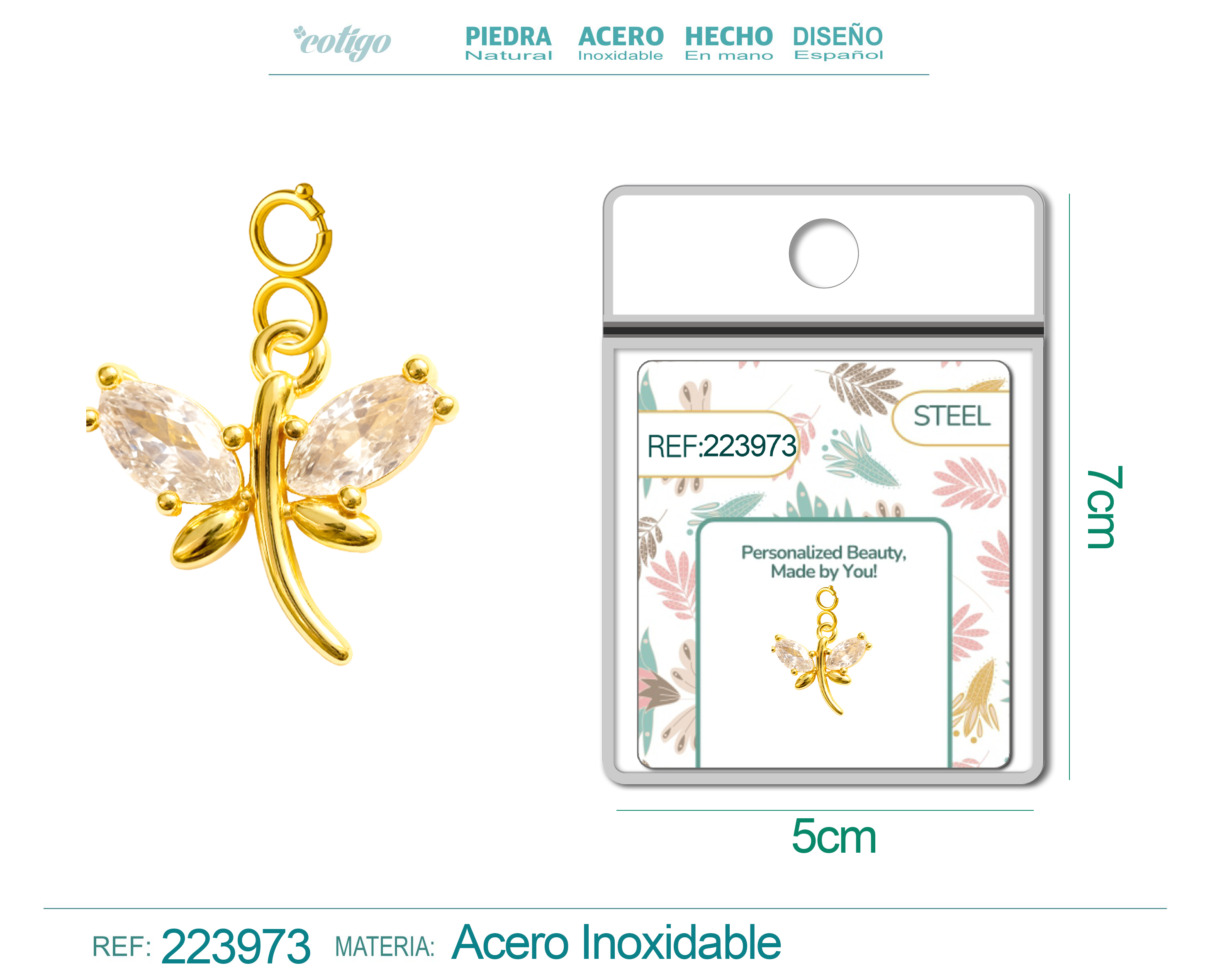 CHARM de Cobre Chapado a Oro 14K con Circonita-con Cierre