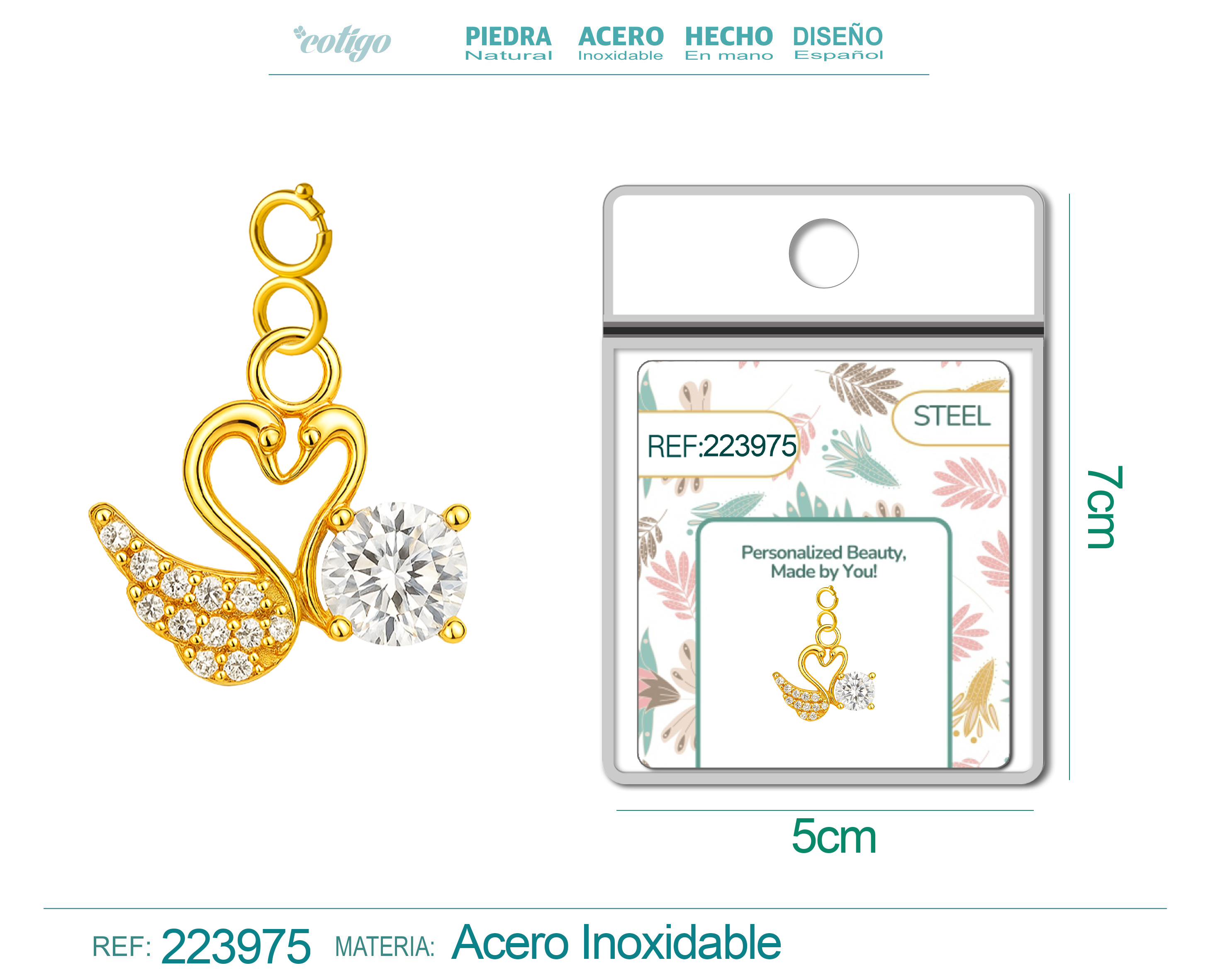 CHARM de Cobre Chapado a Oro 14K con Circonita-con Cierre