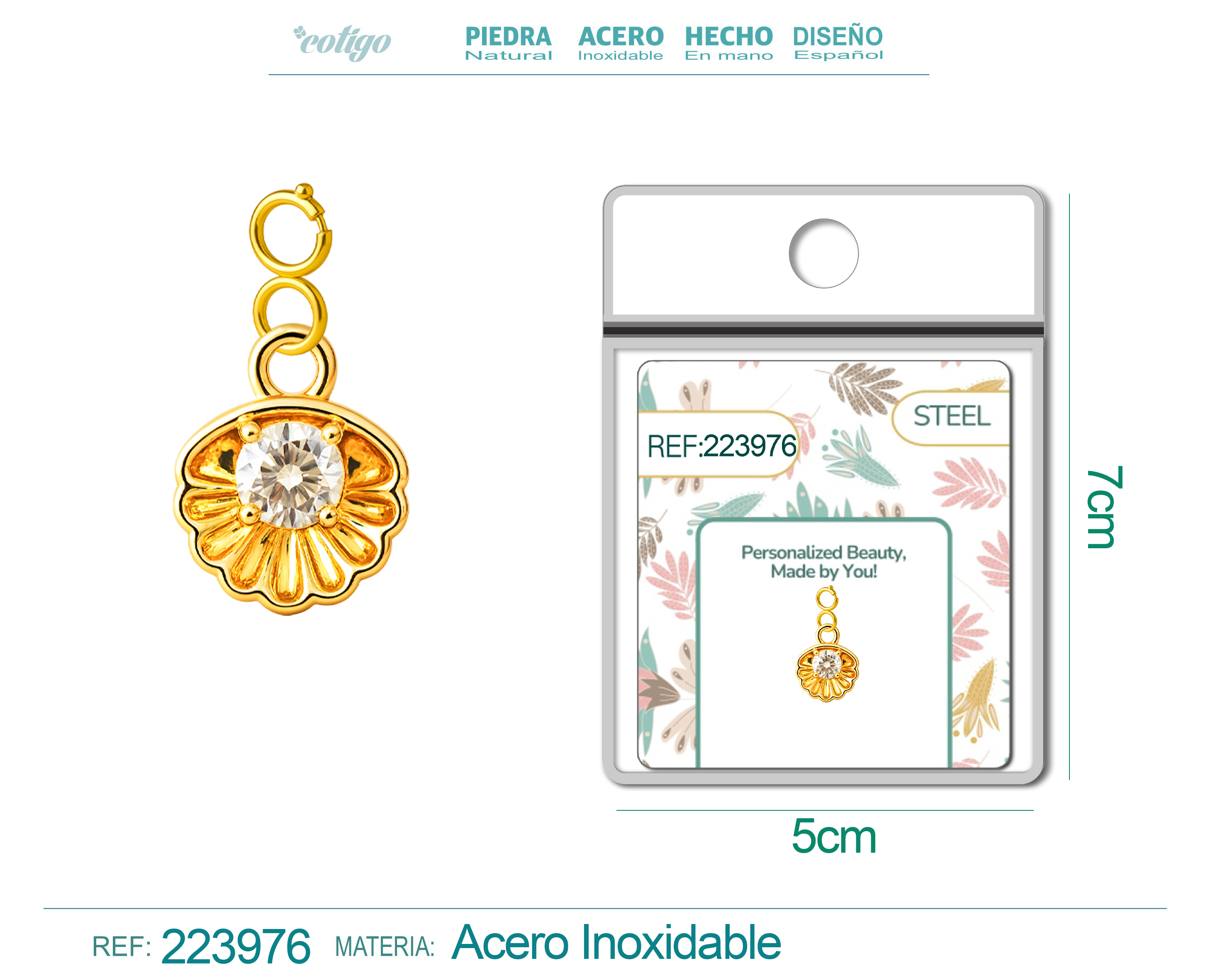 CHARM de Cobre Chapado a Oro 14K con Circonita-con Cierre