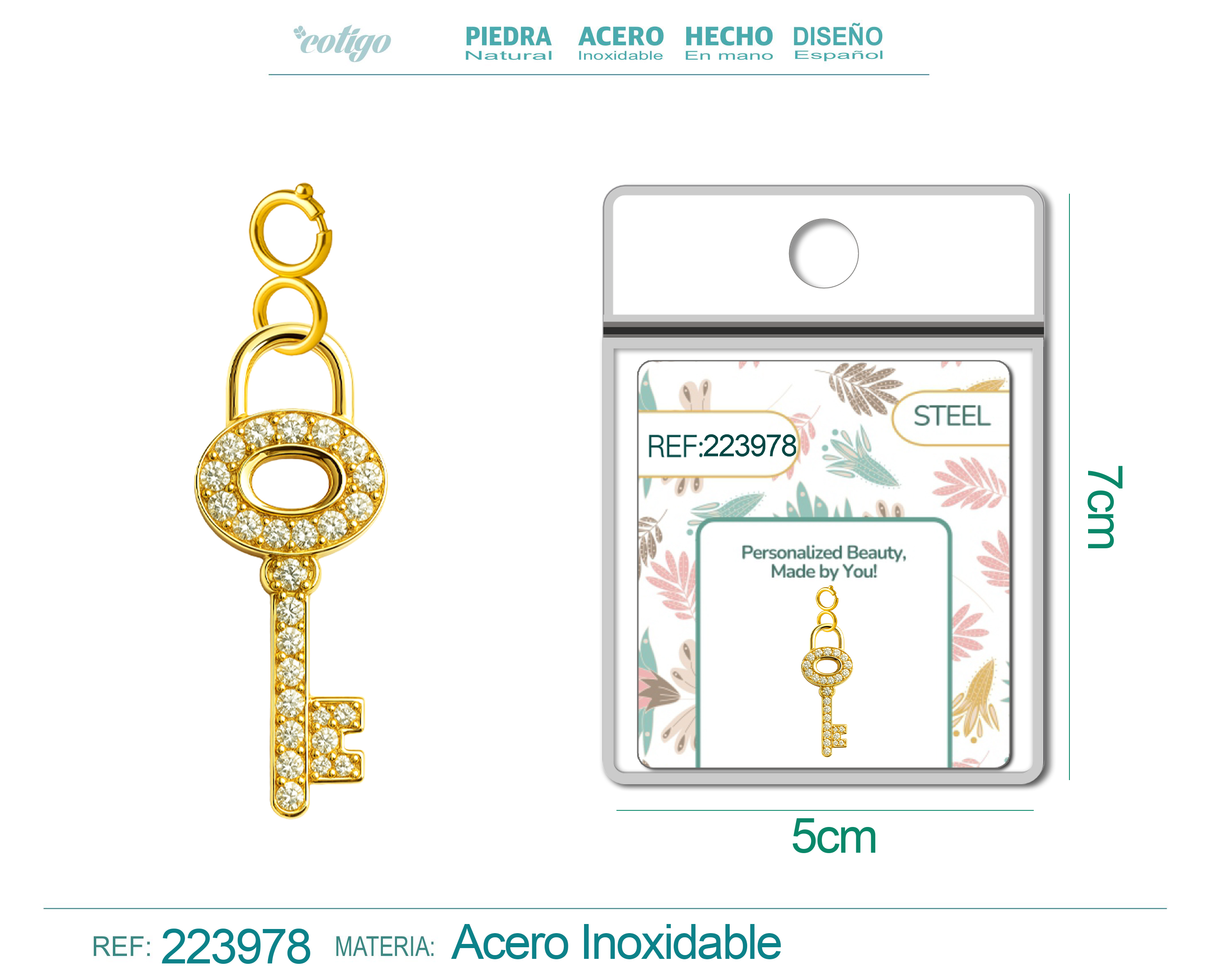 CHARM de Cobre Chapado a Oro 14K con Circonita-con Cierre