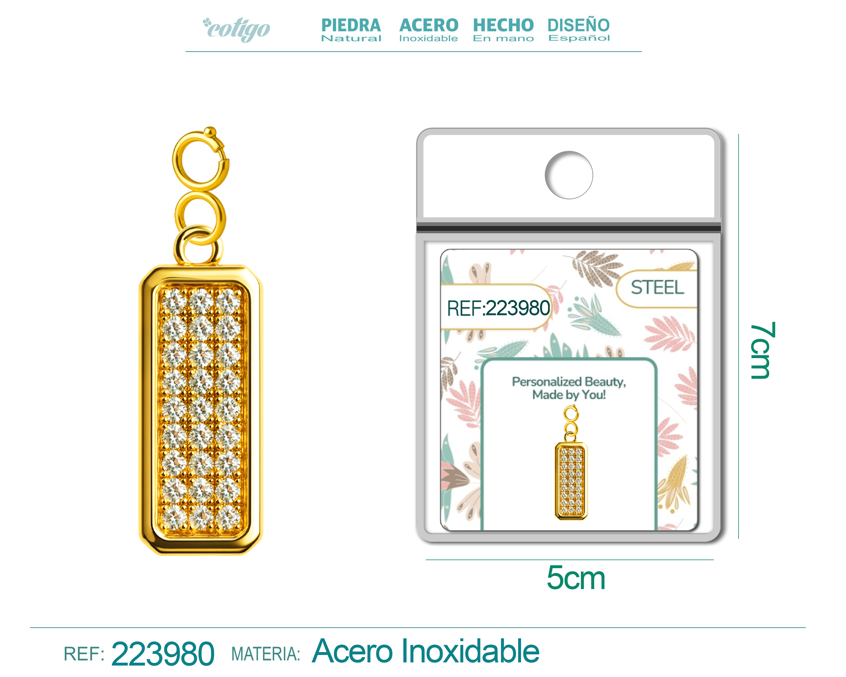 CHARM de Cobre Chapado a Oro 14K con Circonita-con Cierre