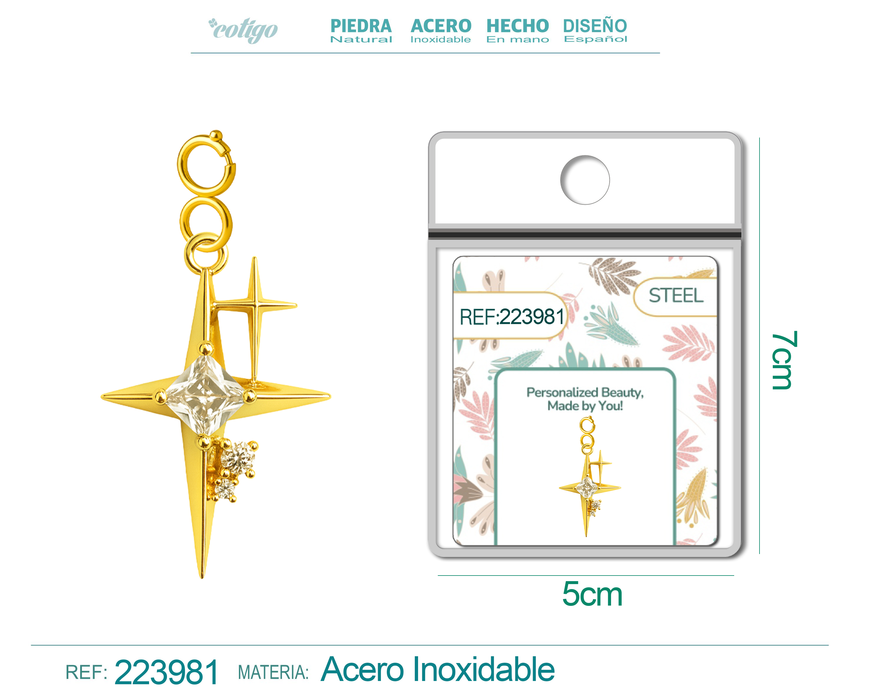 CHARM de Cobre Chapado a Oro 14K con Circonita-con Cierre