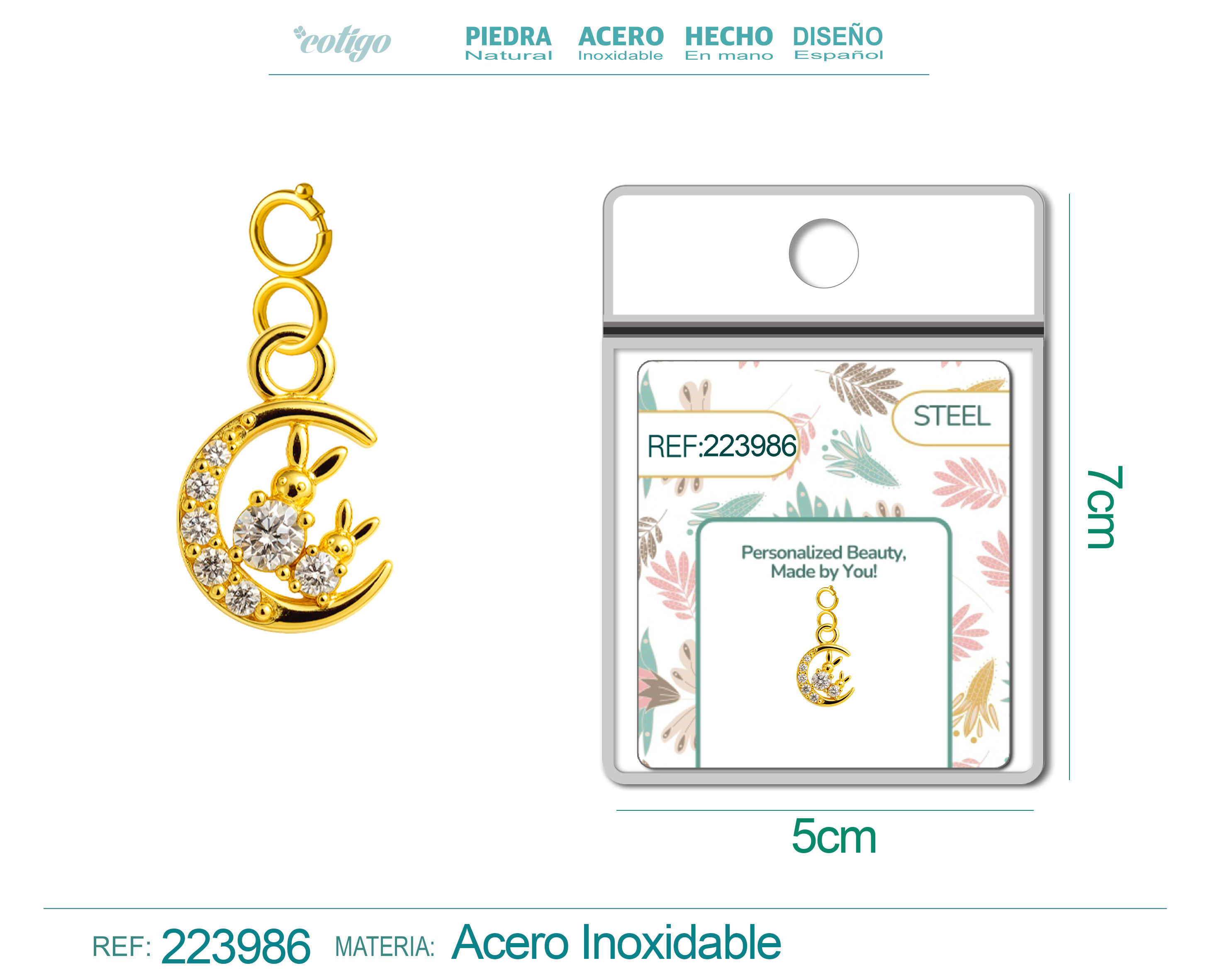 CHARM de Cobre Chapado a Oro 14K con Circonita-con Cierre