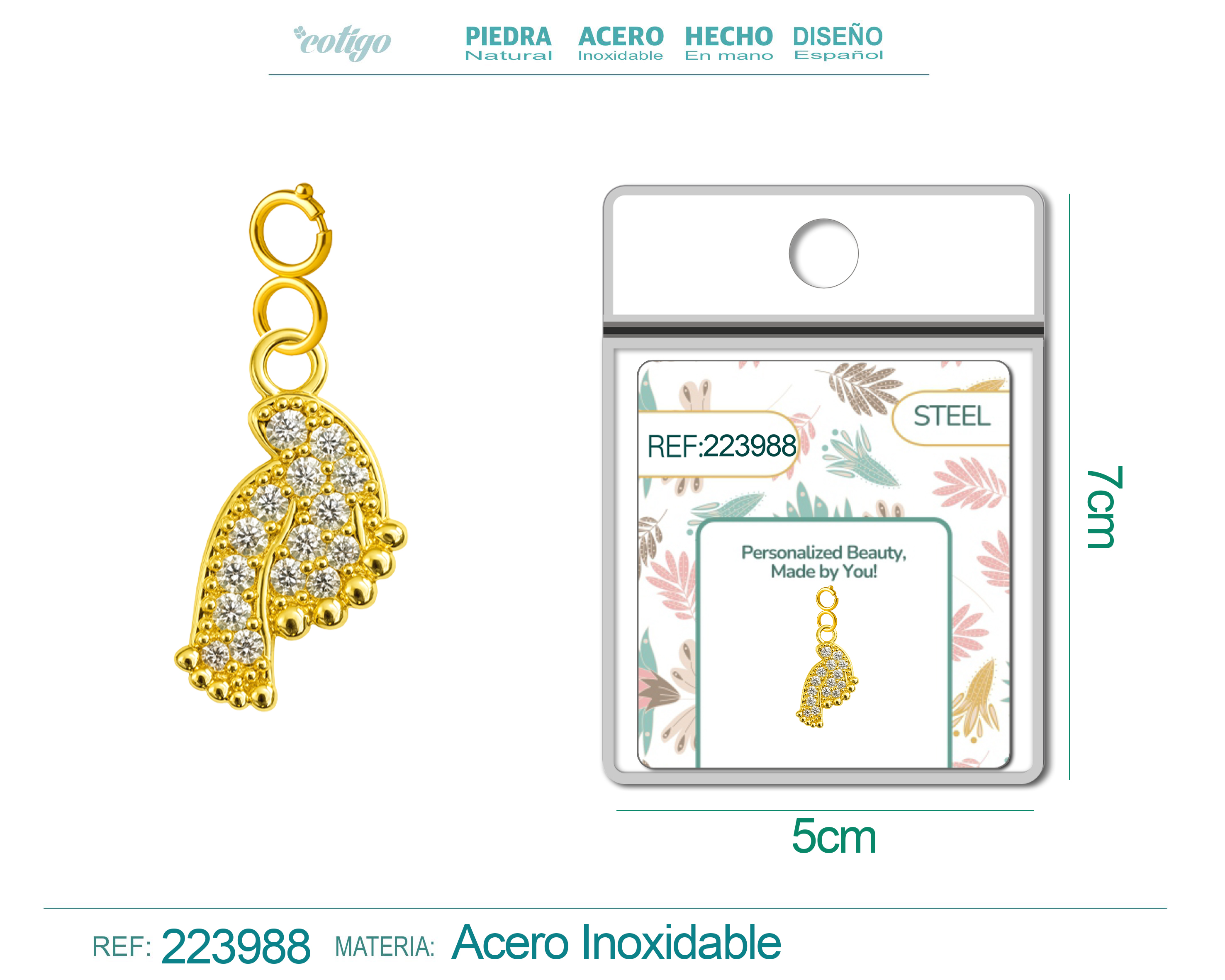 CHARM de Cobre Chapado a Oro 14K con Circonita-con Cierre