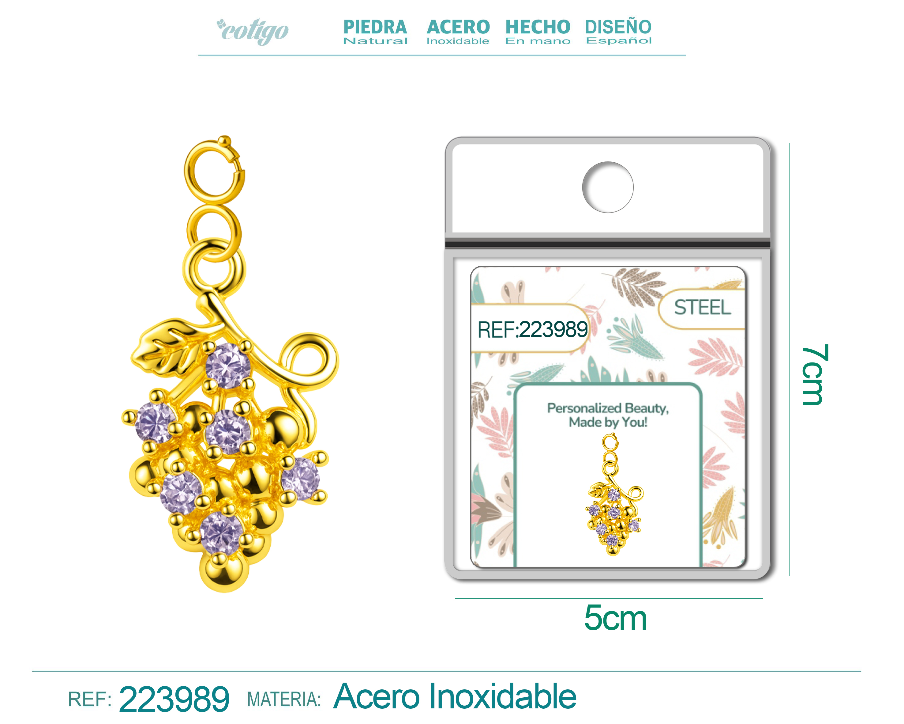 CHARM de Cobre Chapado a Oro 14K con Circonita-con Cierre