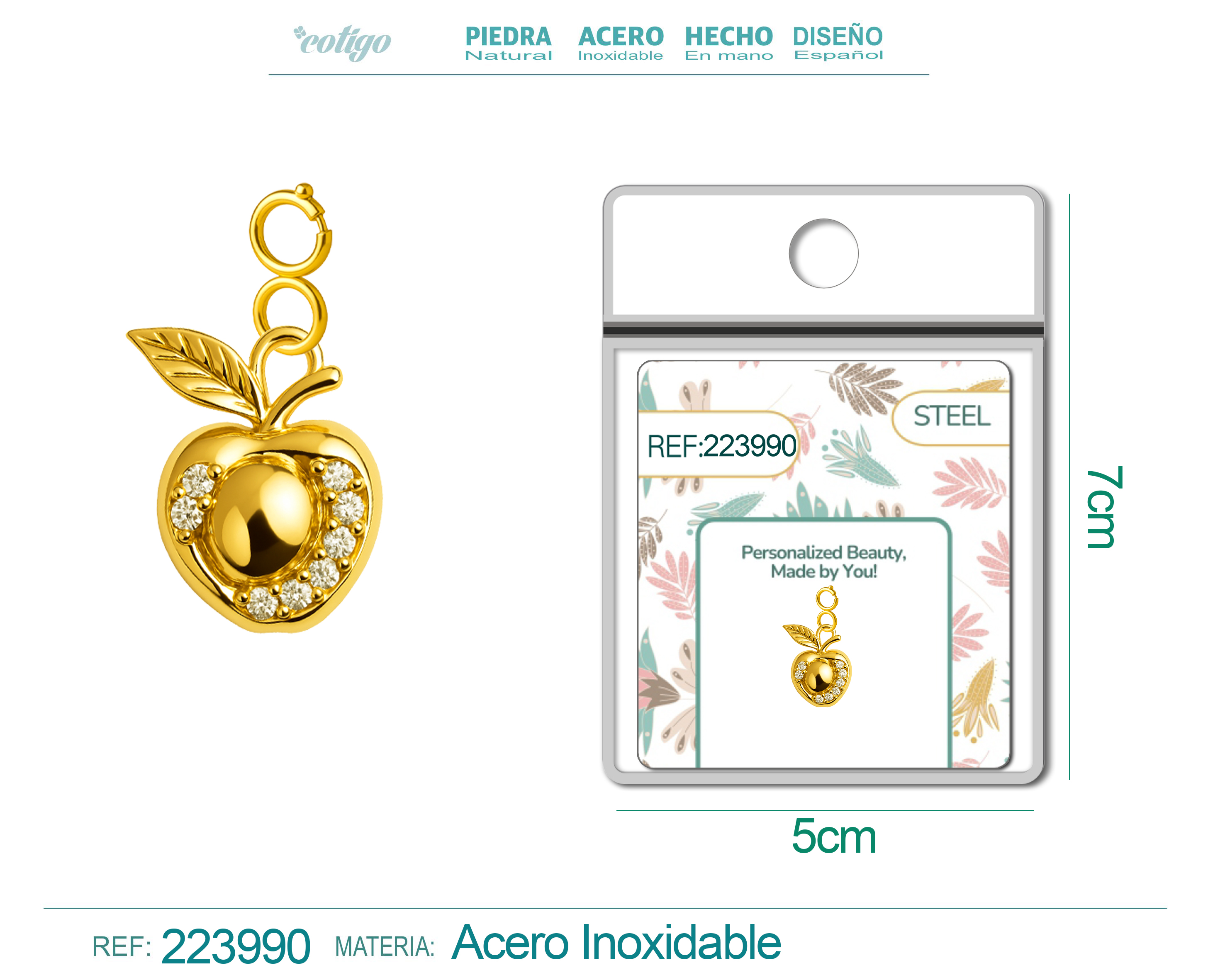 CHARM de Cobre Chapado a Oro 14K con Circonita-con Cierre