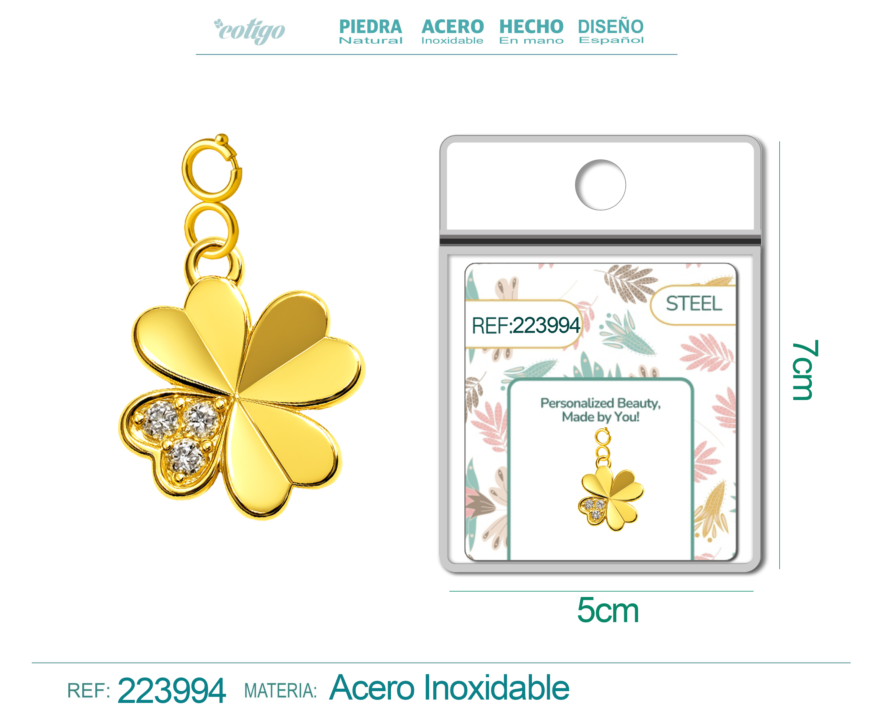 CHARM de Cobre Chapado a Oro 14K con Circonita-con Cierre