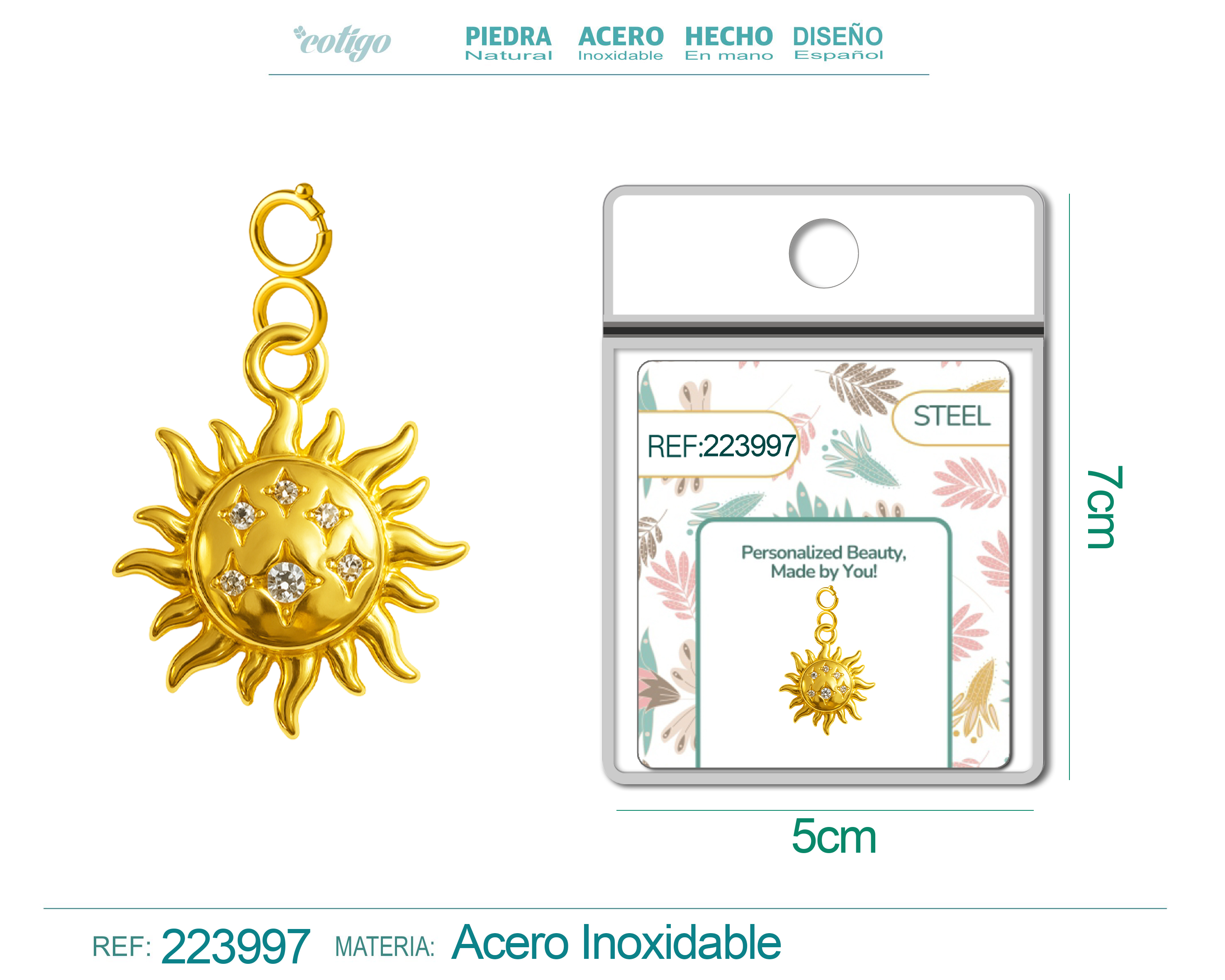 CHARM de Cobre Chapado a Oro 14K con Circonita-con Cierre