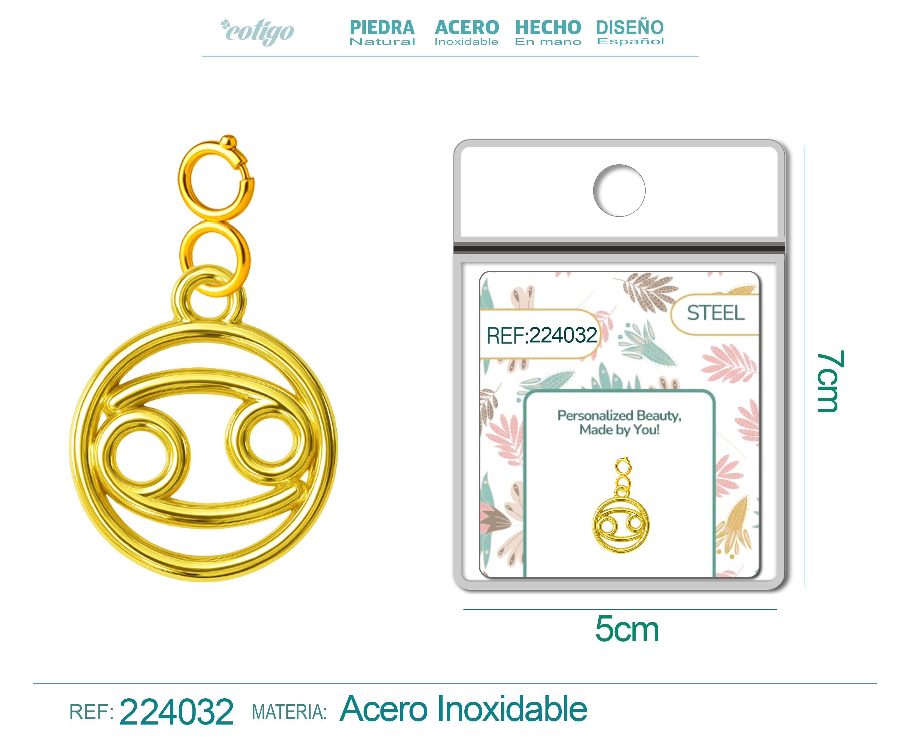 CHARM de Zodíaco Câncer Acero color Dorado-con Cierre
