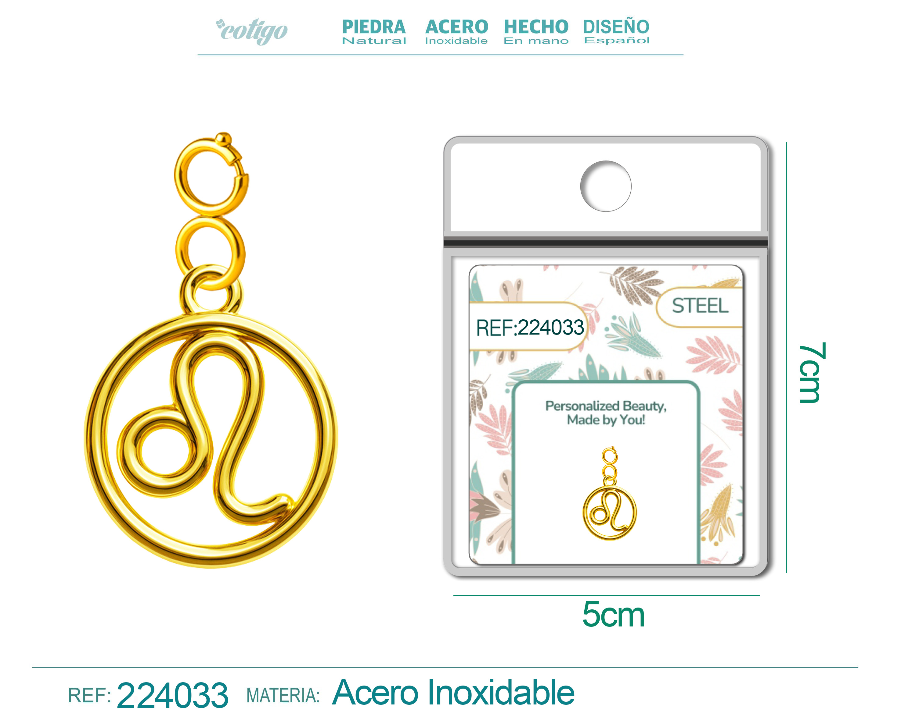 CHARM de Zodíaco Leão Acero color Dorado-con Cierre
