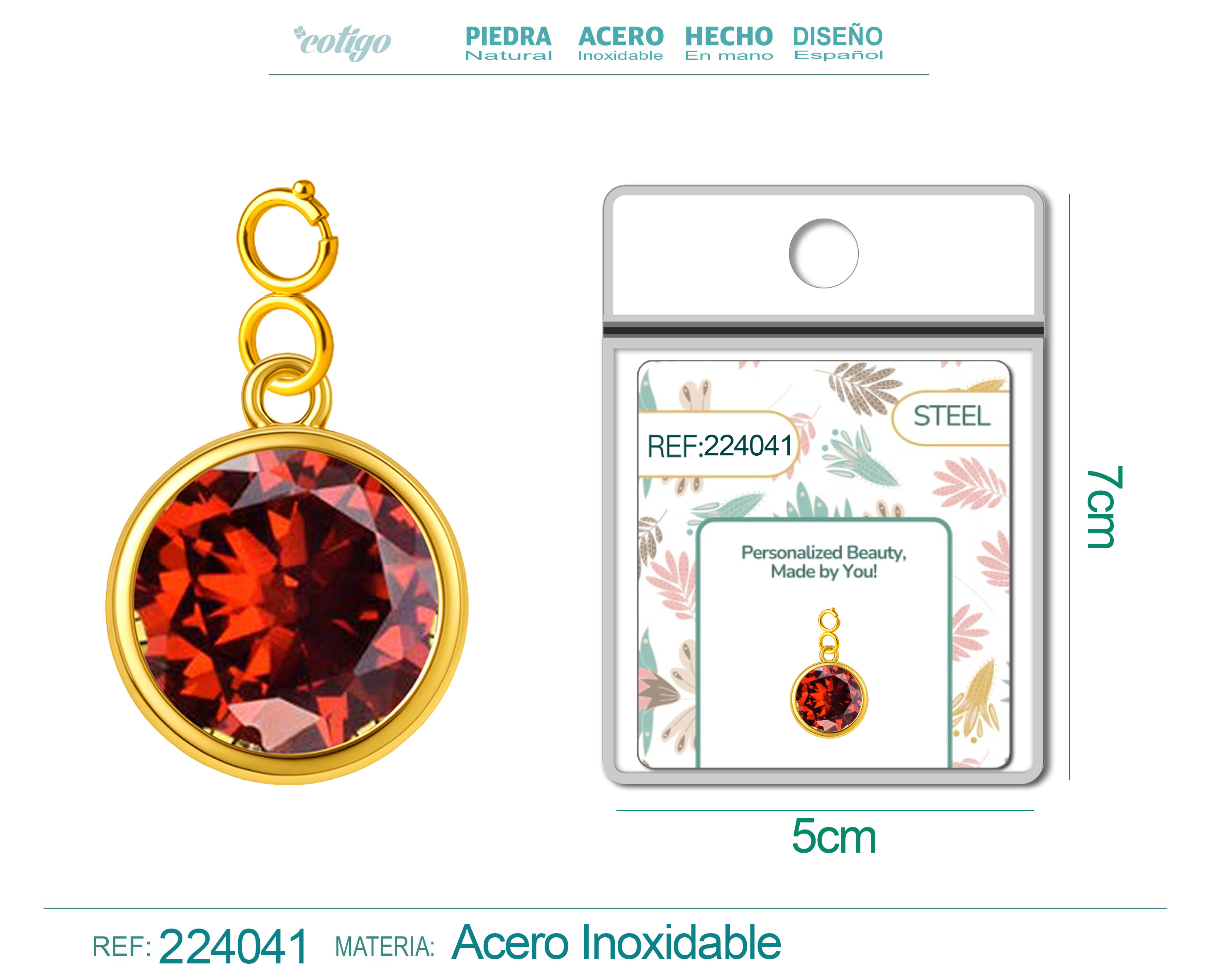 CHARM Acero Dorado con piedra Nacimiento de ENERO-con Cierre