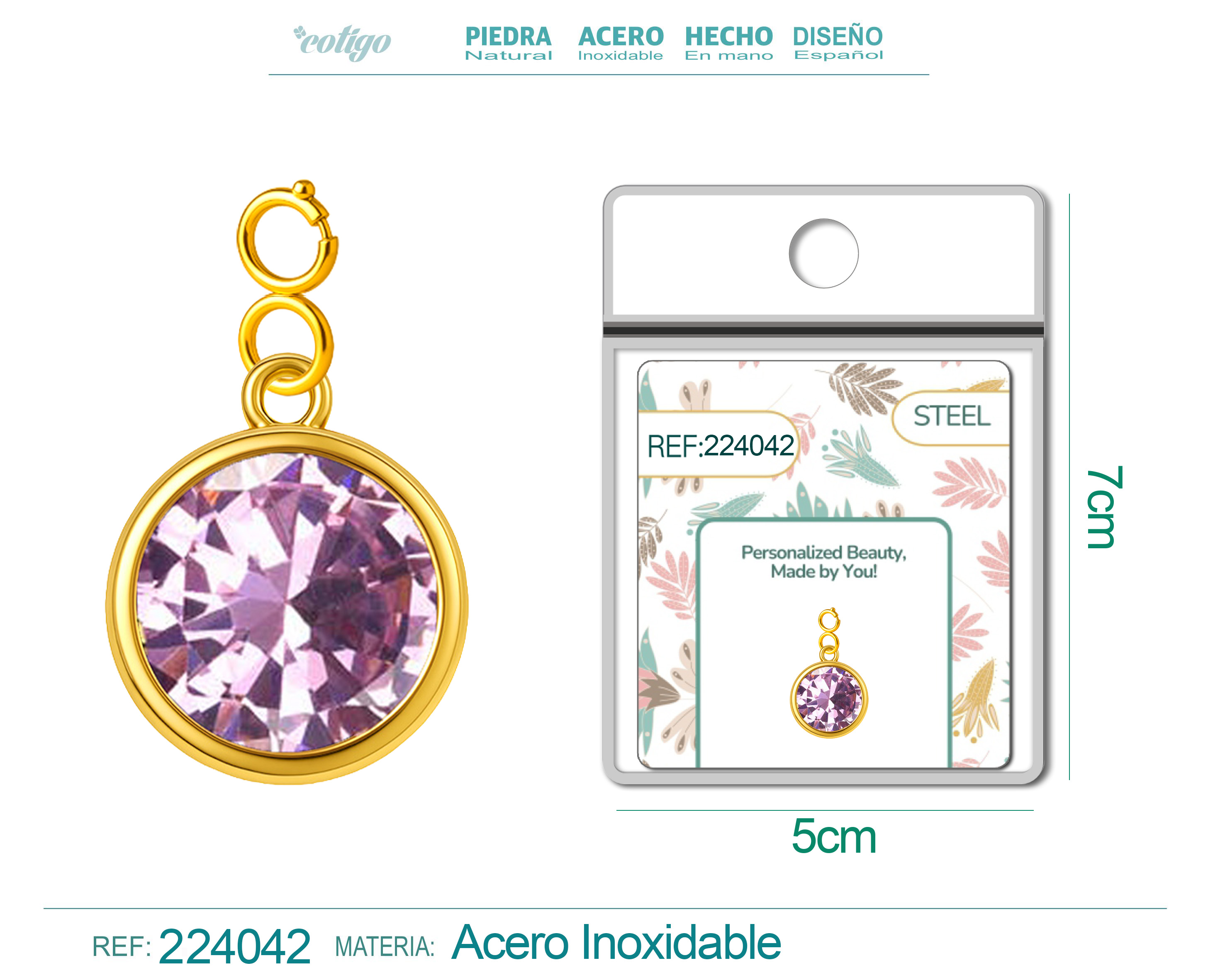 CHARM Acero Dorado con piedra Nacimiento de FEBRERO-con Cierre