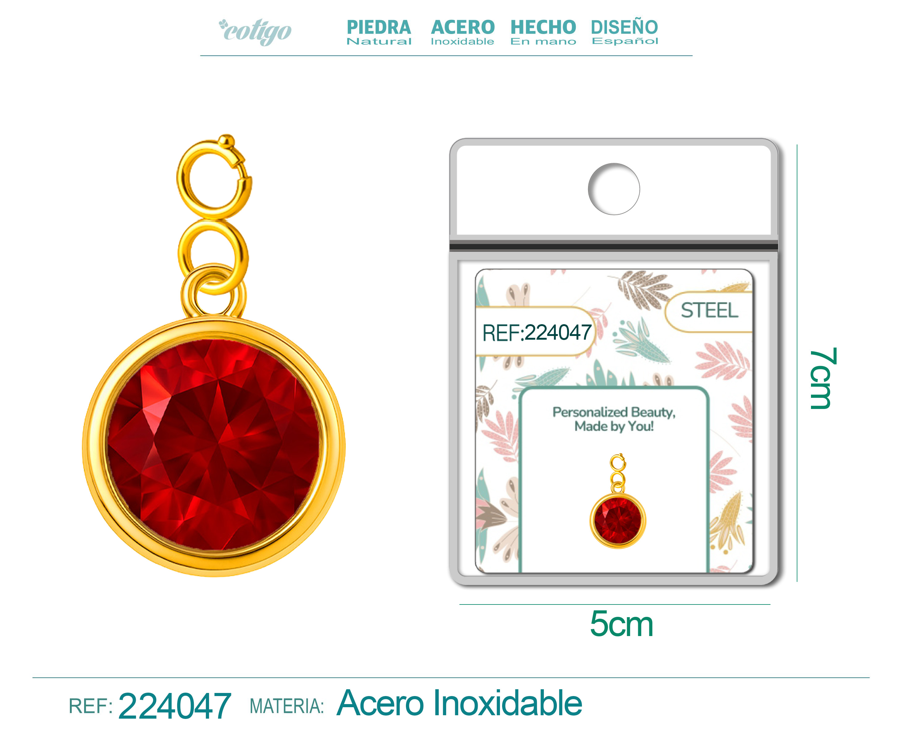 CHARM Acero Dorado con piedra Nacimiento de JULIO-con Cierre