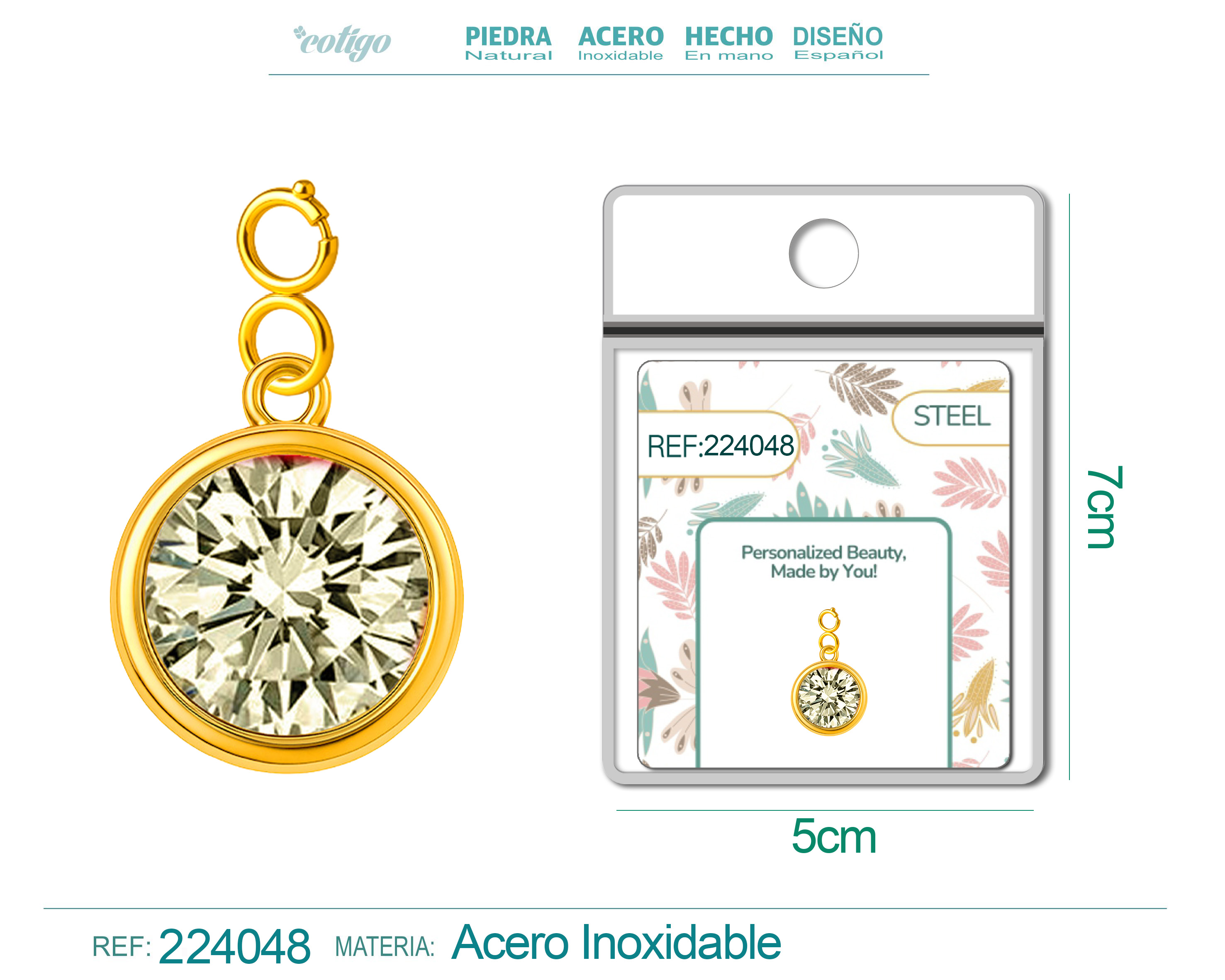 CHARM Acero Dorado con piedra Nacimiento de AGOSTO-con Cierre