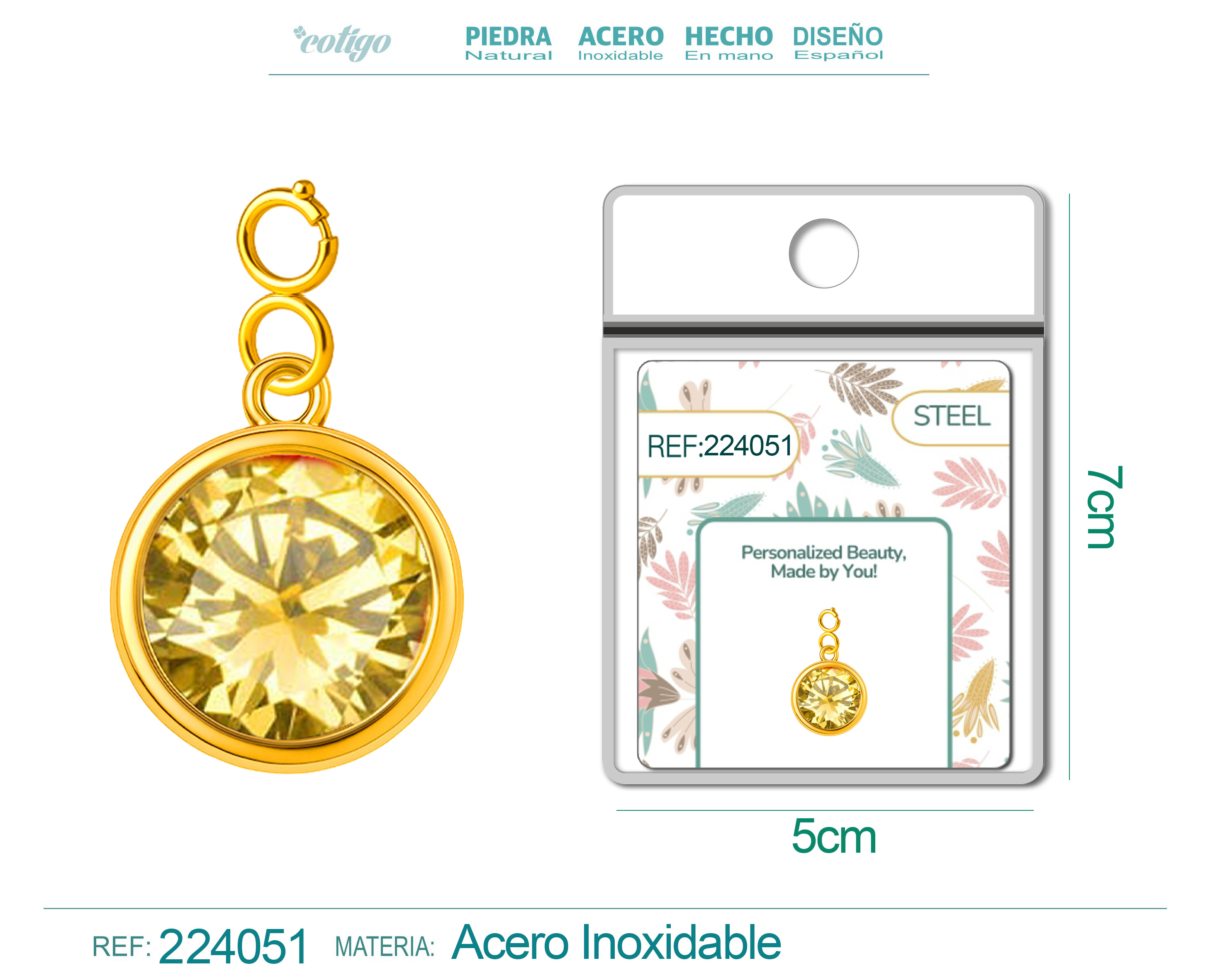 CHARM Acero Dorado con piedra Nacimiento de NOVIEMBRE-con Cierre