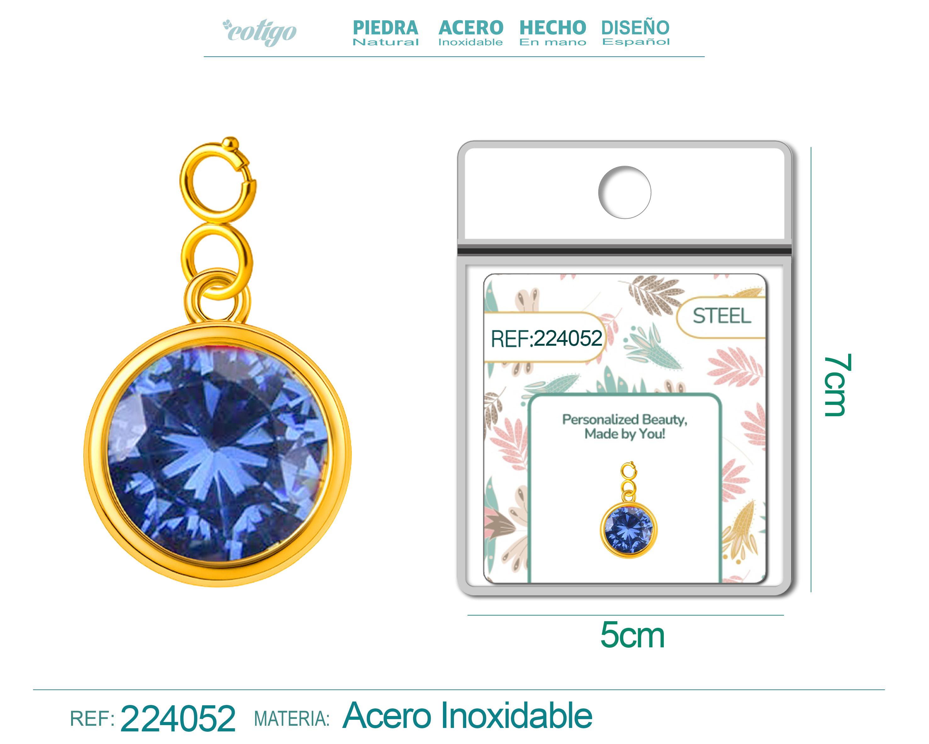 CHARM Acero Dorado con piedra Nacimiento de DICIEMBRE-con Cierre