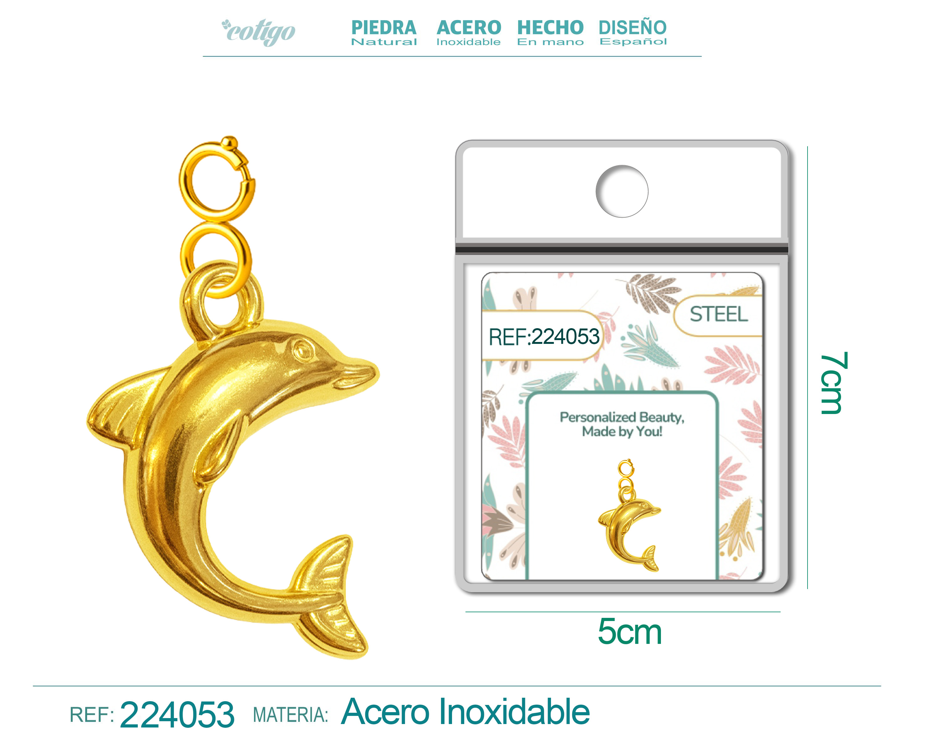 CHARM Acero Dorado Chapado Oro 14 K-con Cierre