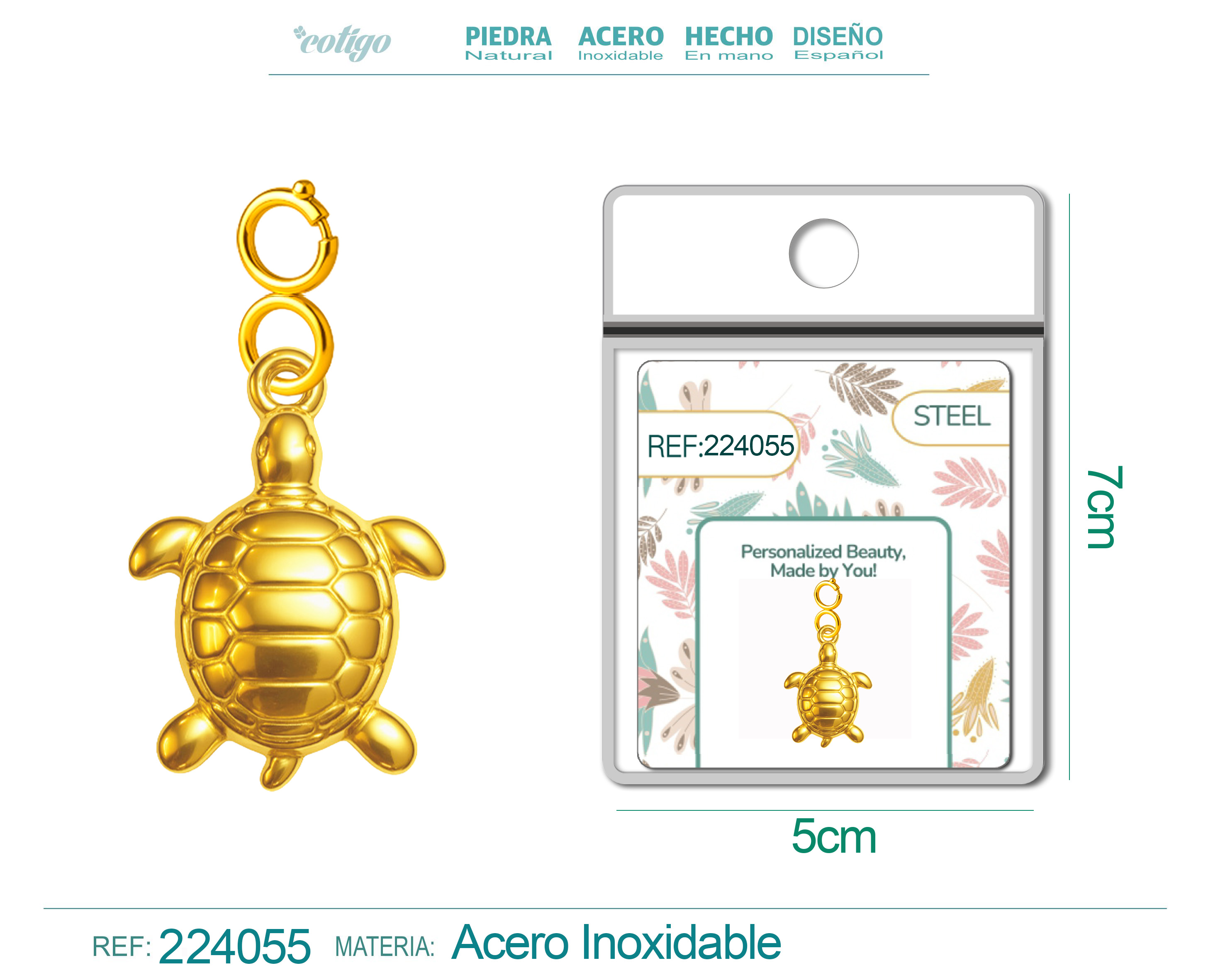 CHARM Acero Dorado Chapado Oro 14 K-con Cierre