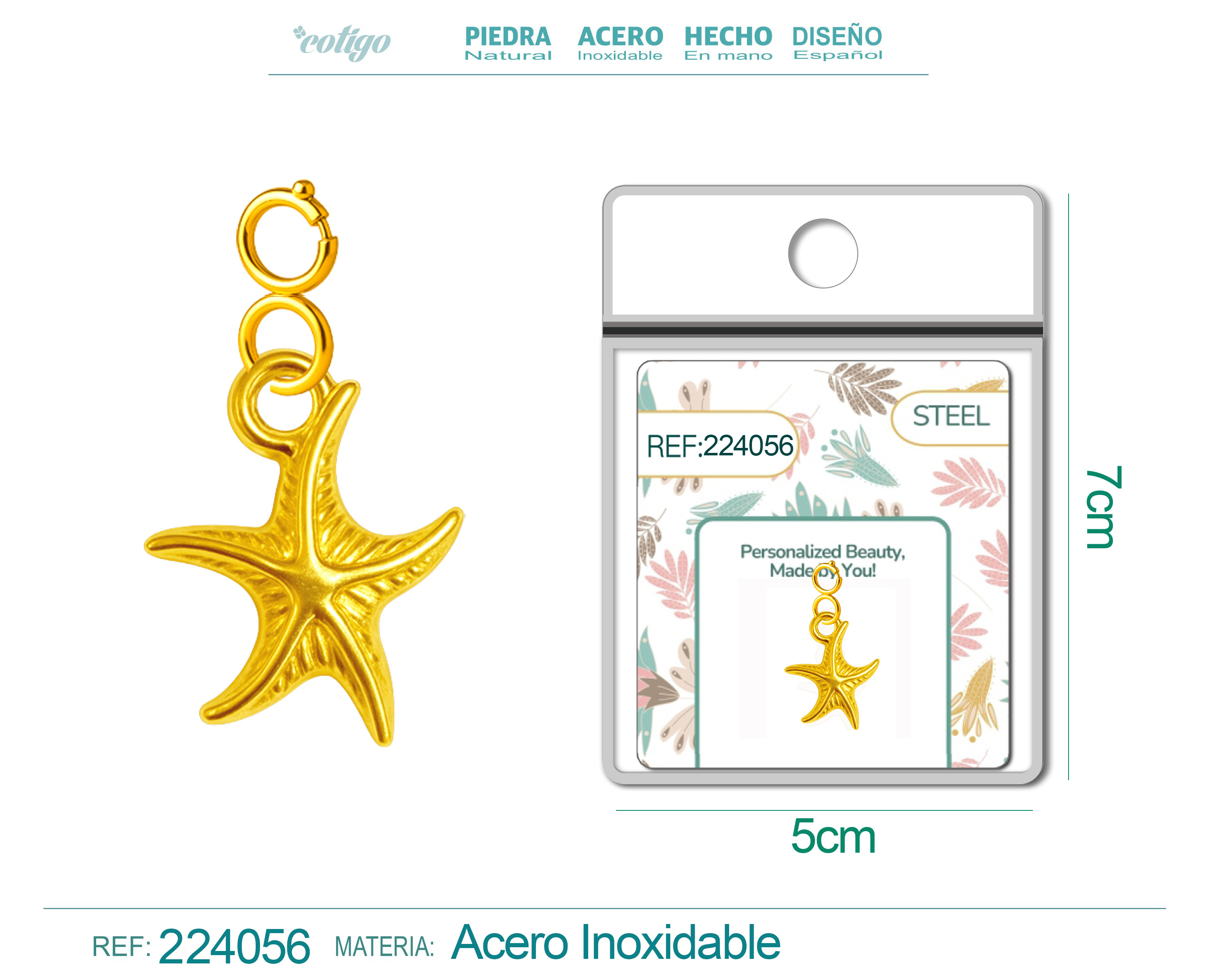 CHARM Acero Dorado Chapado Oro 14 K-con Cierre
