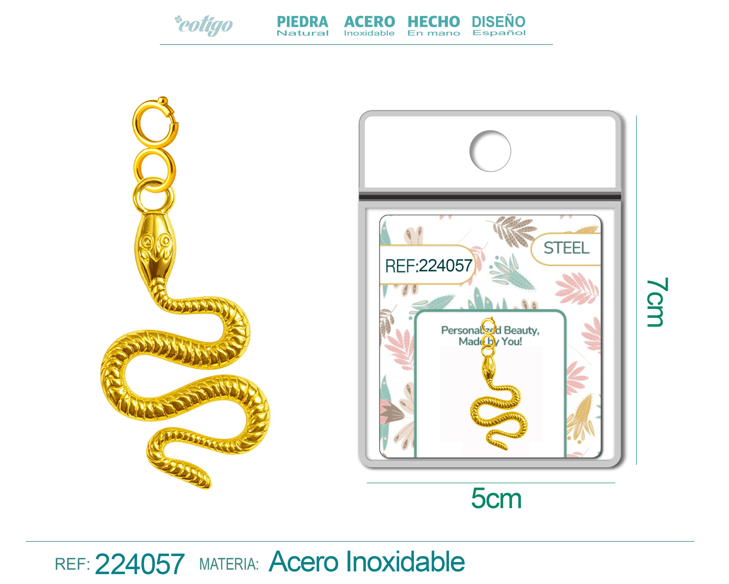 CHARM Acero Dorado Chapado Oro 14 K-con Cierre