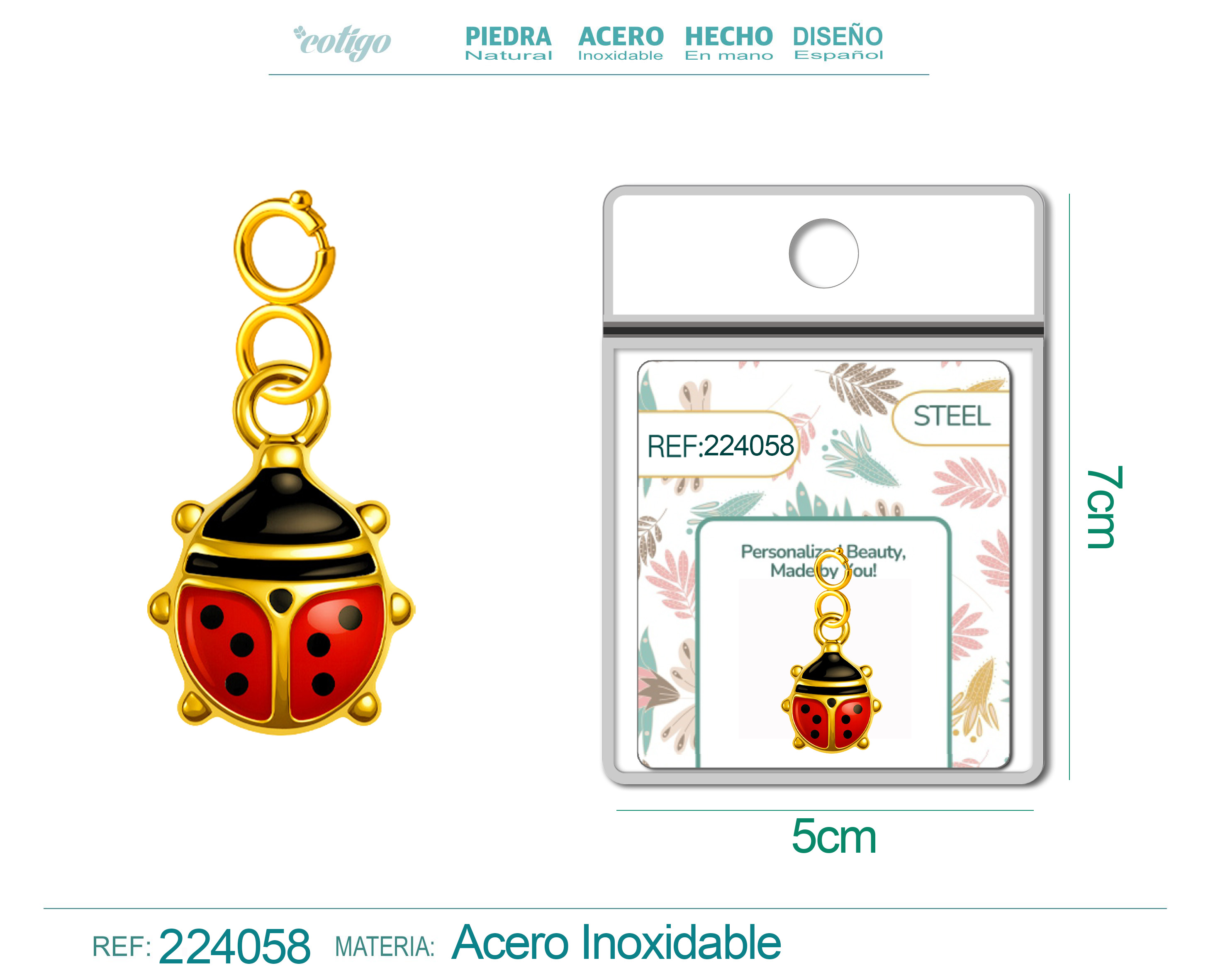 CHARM Acero Dorado Chapado Oro 14 K-con Cierre