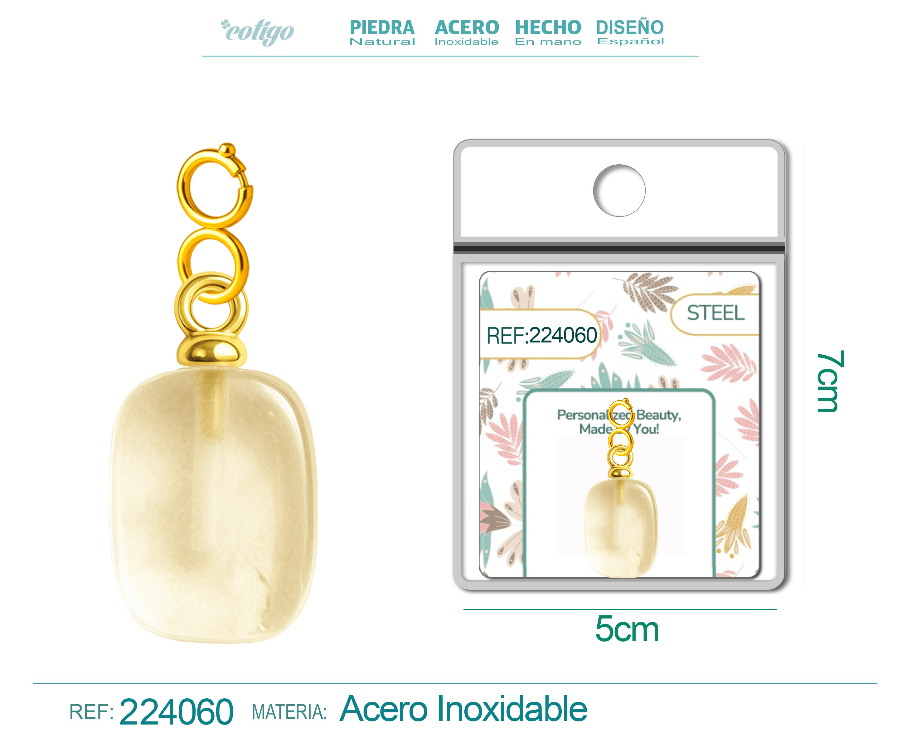 CHARM Acero Dorado Chapado Oro 14 K-con Cierre