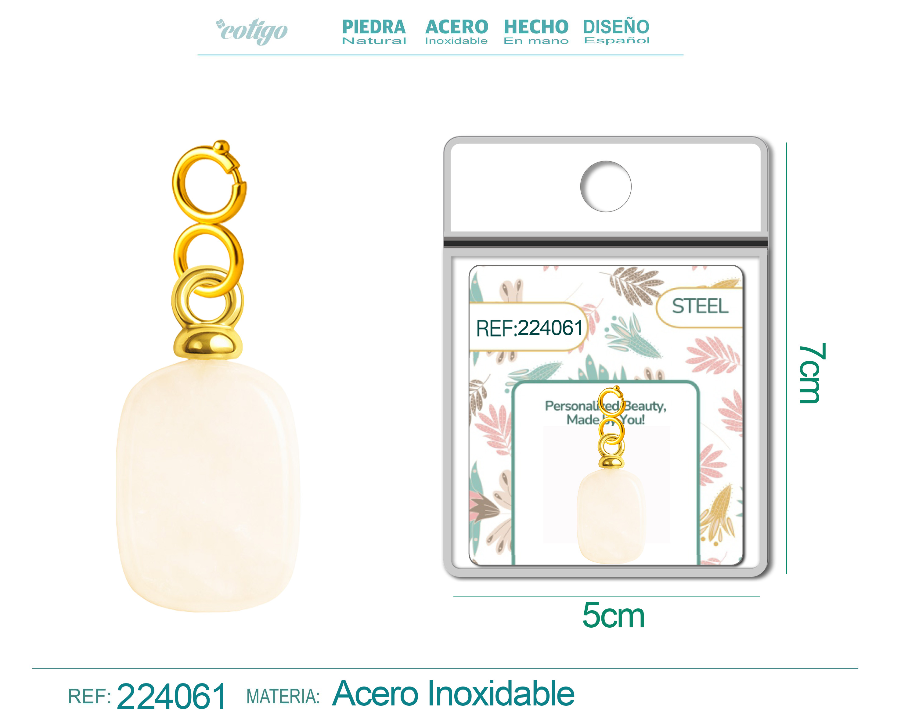 CHARM Acero Dorado Chapado Oro 14 K-con Cierre