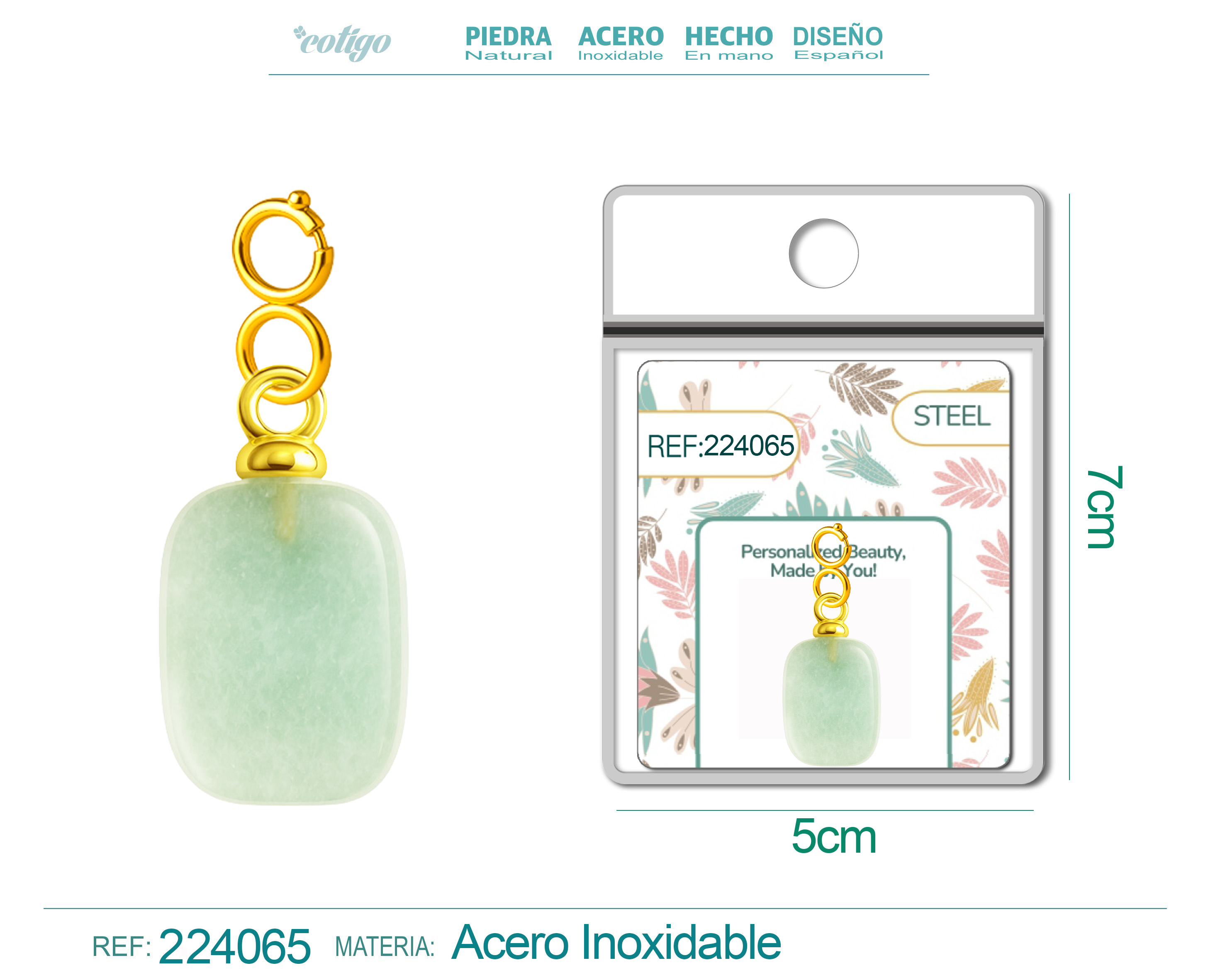 CHARM Acero Dorado Chapado Oro 14 K-con Cierre